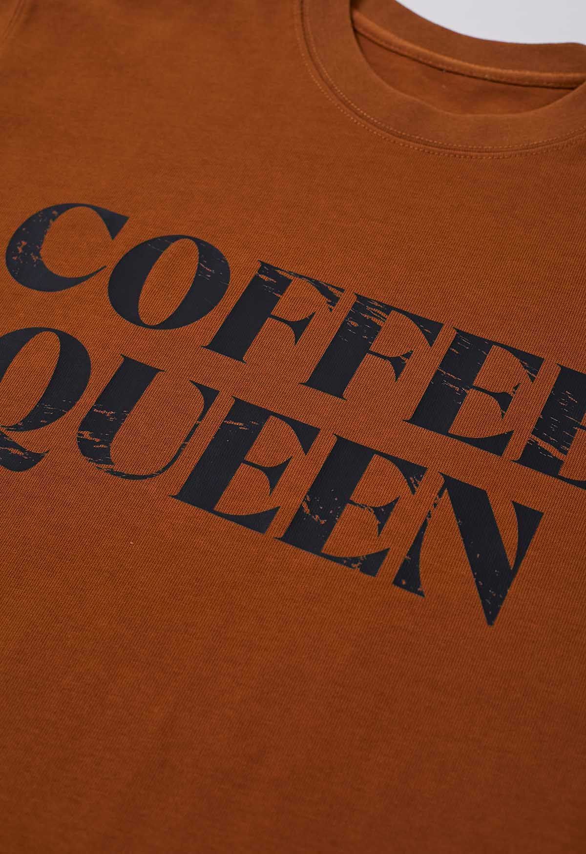 T-shirt en coton imprimé Coffee Queen en caramel