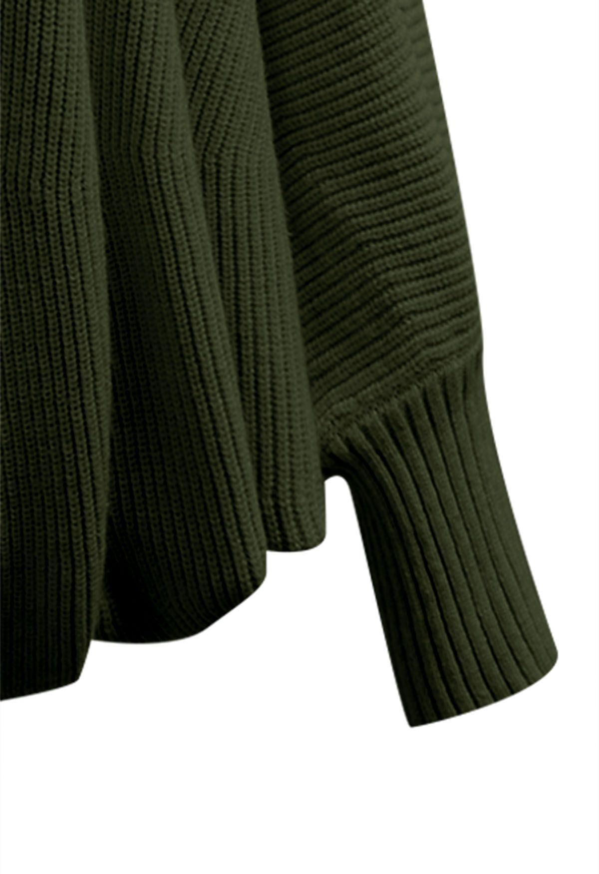 Cardigan en tricot ouvert sur le devant à manches chauve-souris en vert armée