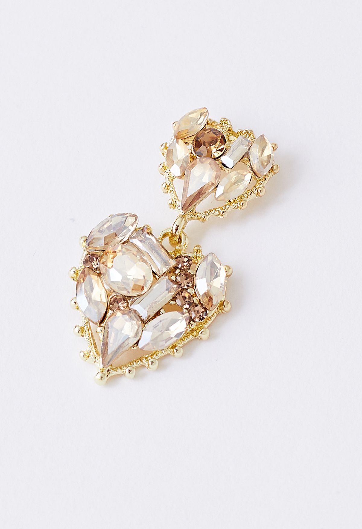 Asymmetric Golden Heart Crystal Earrings