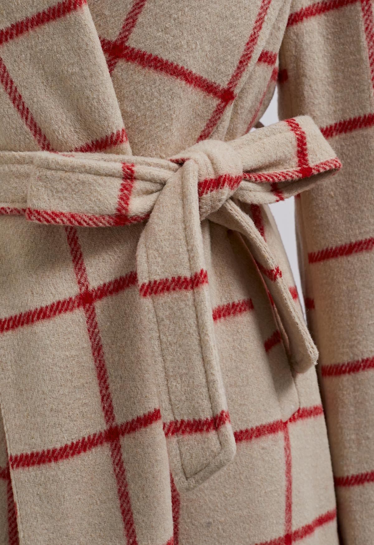 Manteau à carreaux ouvert sur le devant en laine mélangée en camel