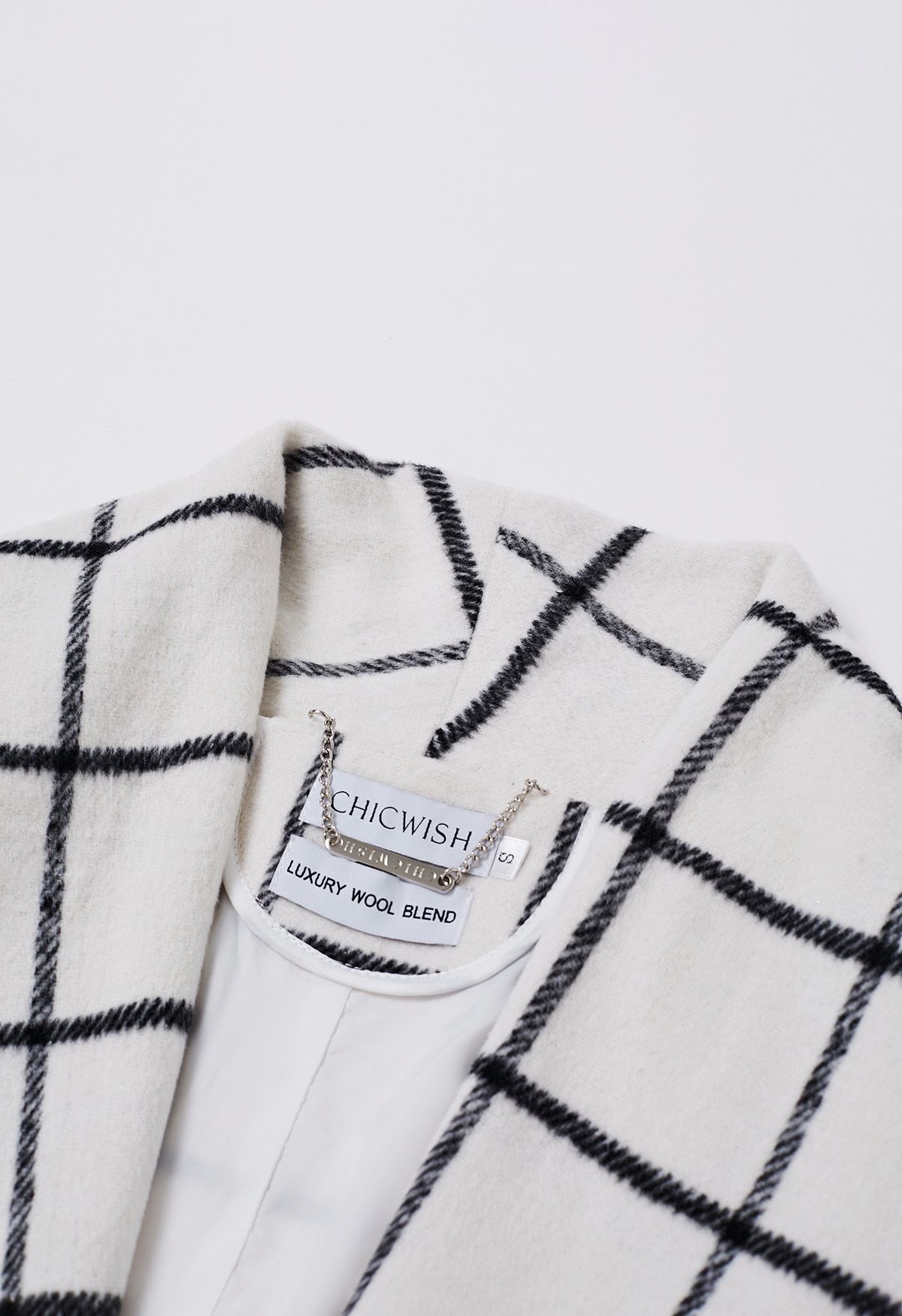 Manteau à carreaux ouvert sur le devant en laine mélangée, blanc