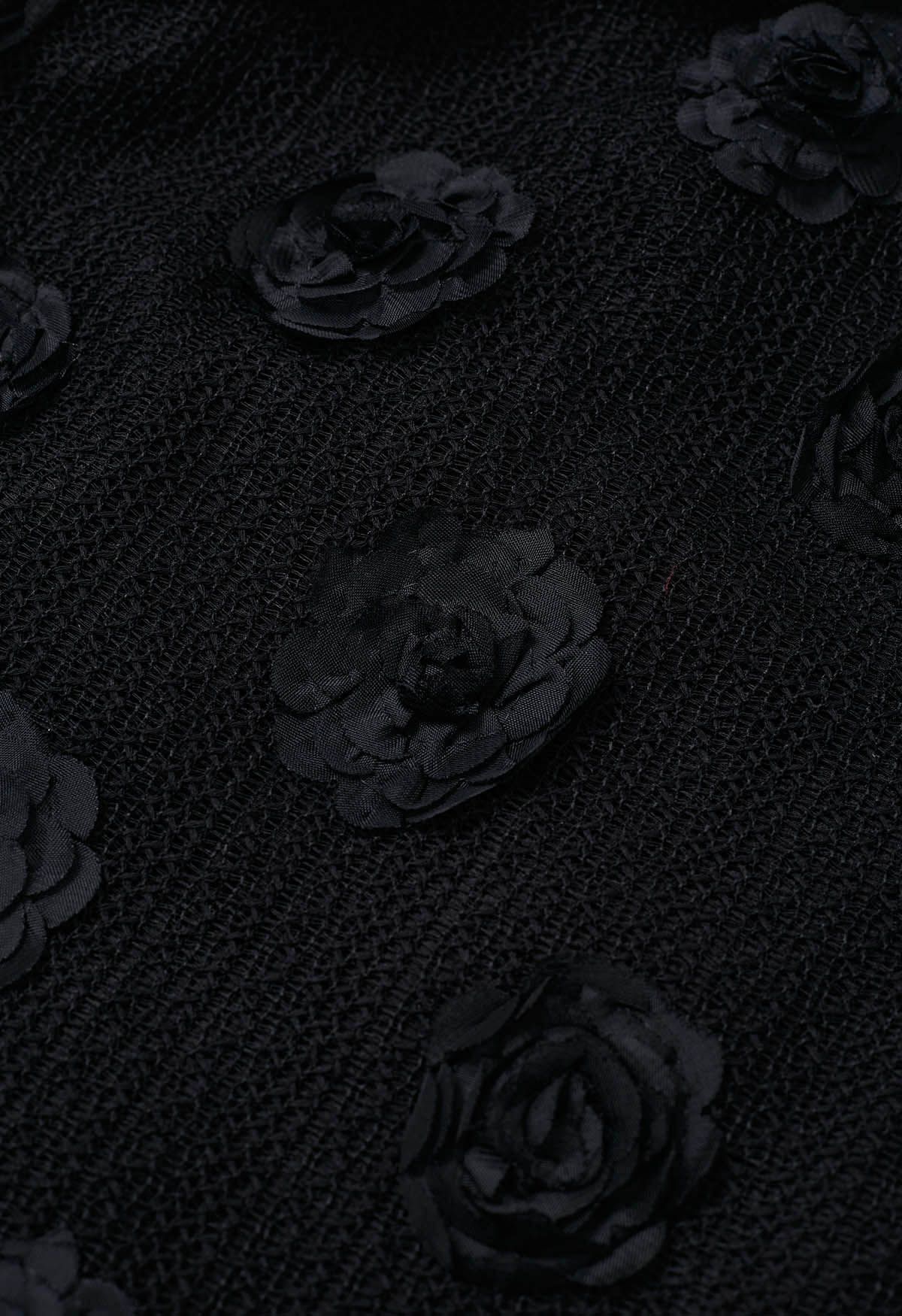 Jupe midi en coton ajouré rose 3D en noir