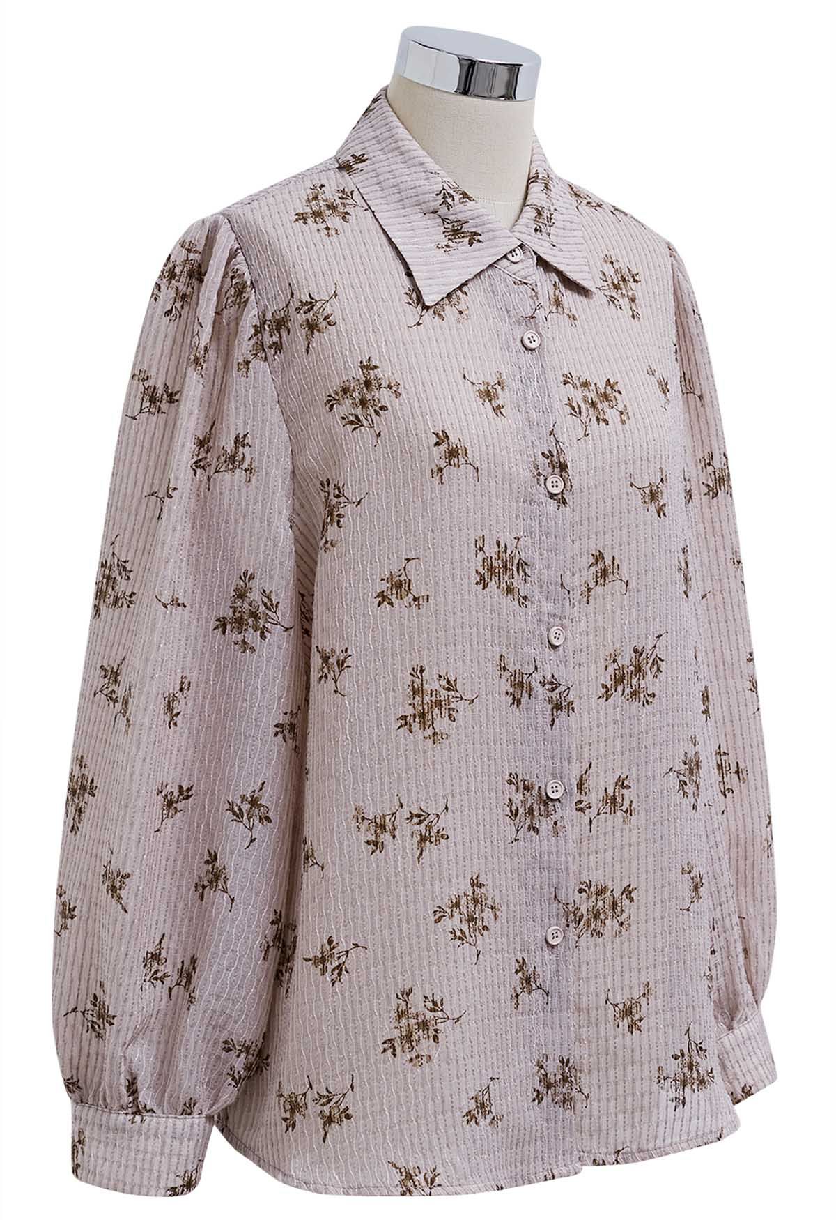 Chemise boutonnée texturée à imprimé fleuri en rose poudré