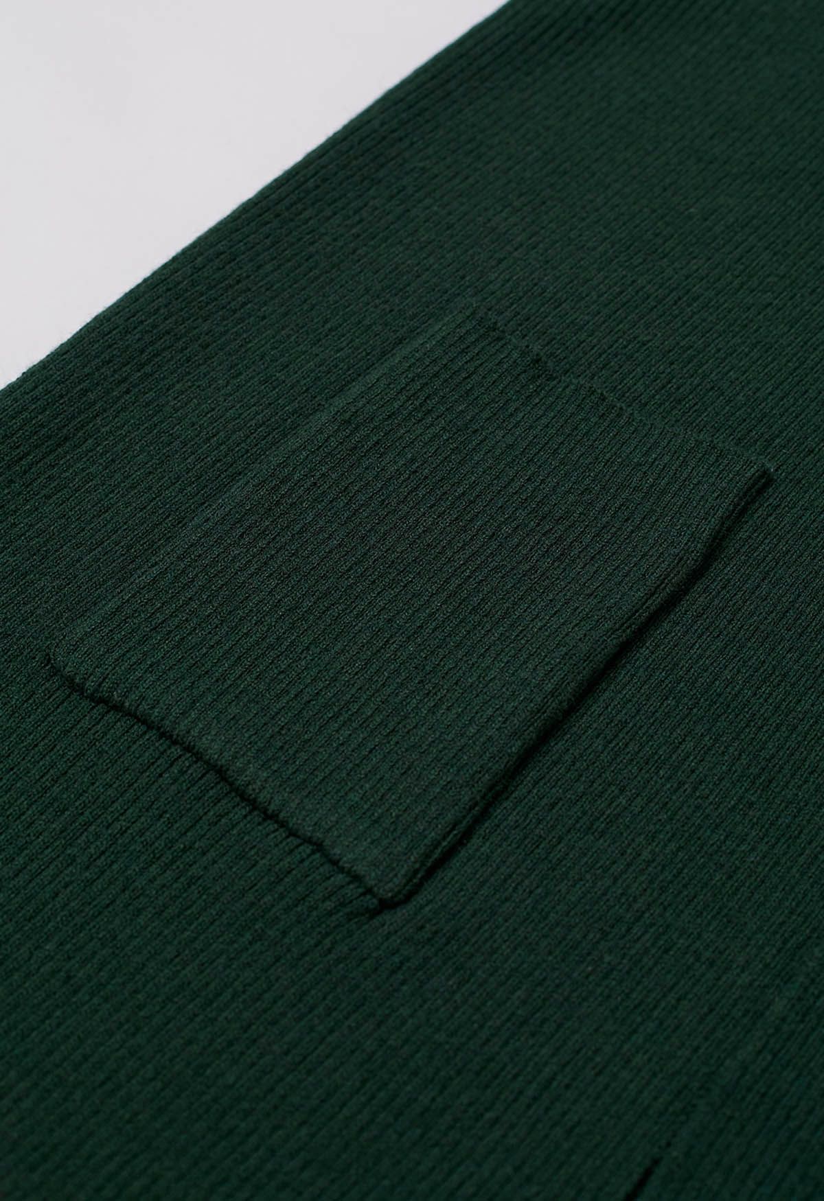 Cardigan à capuche ouvert sur le devant avec poches plaquées en vert foncé