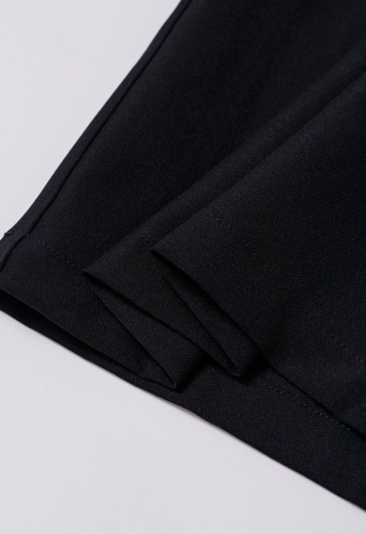 Pantalon large plissé taille haute froncé en noir