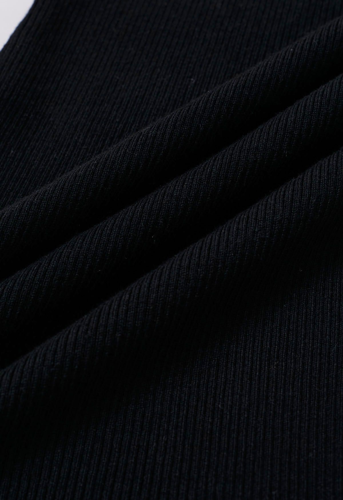 Ensemble robe en tricot à col licou et cardigan découpé en noir