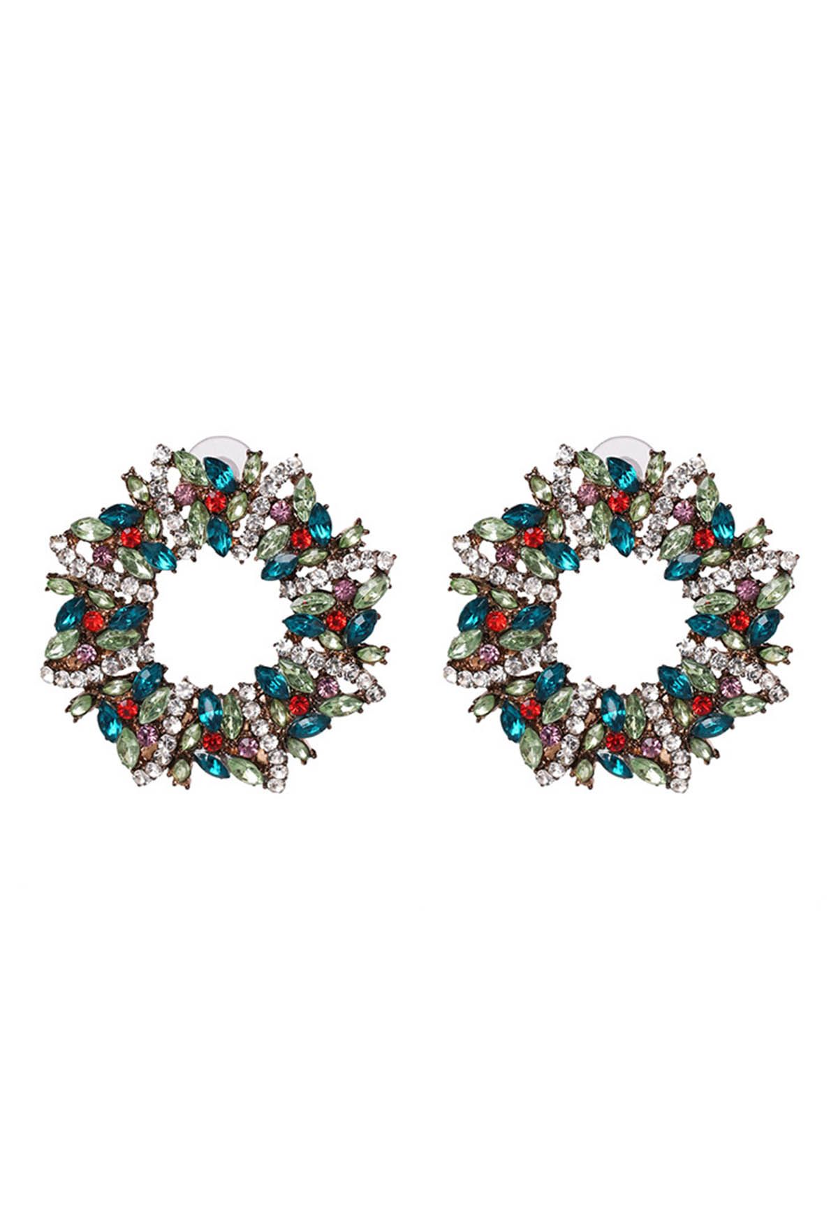 Boucles d'oreilles en strass couronne verte