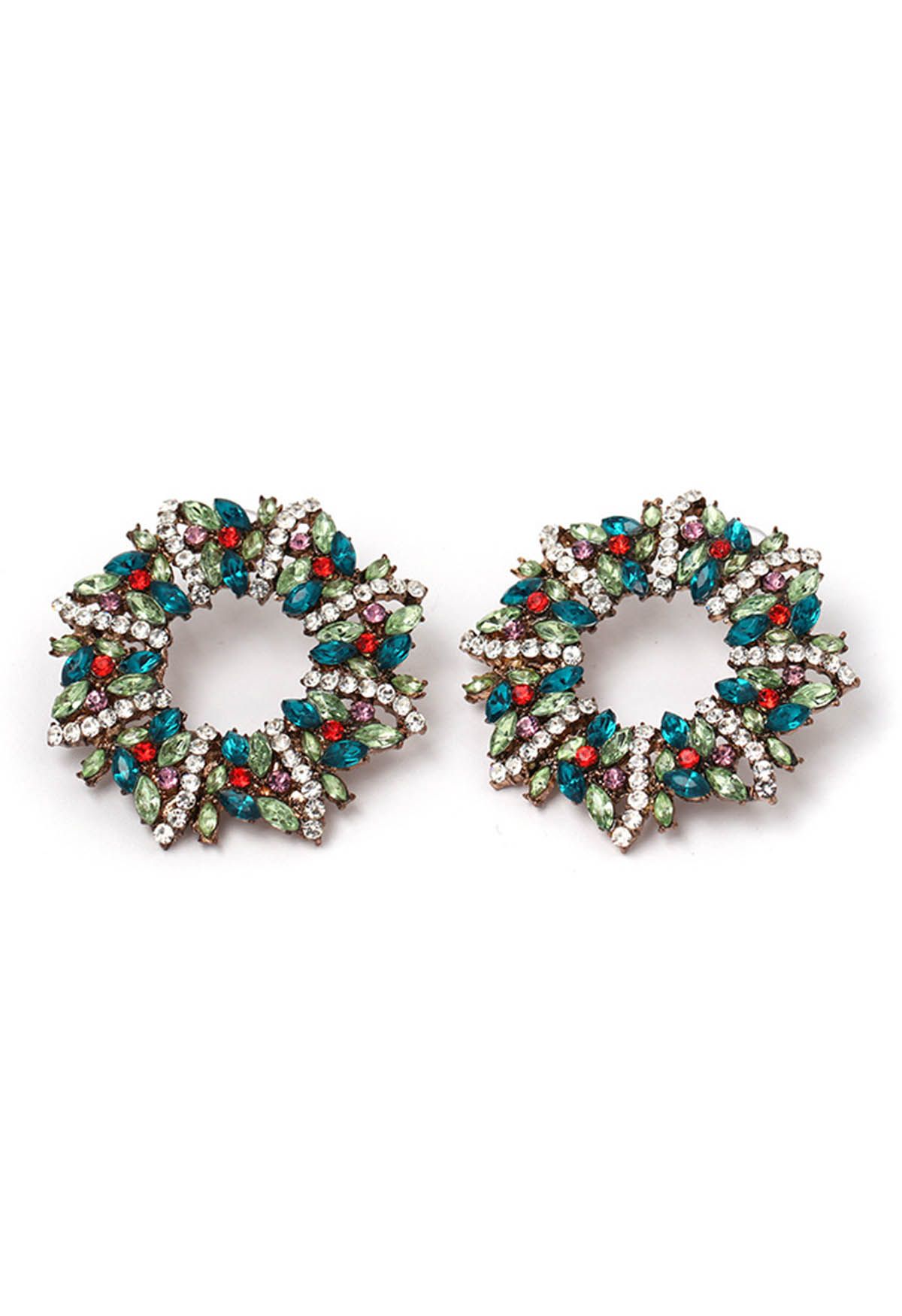 Boucles d'oreilles en strass couronne verte