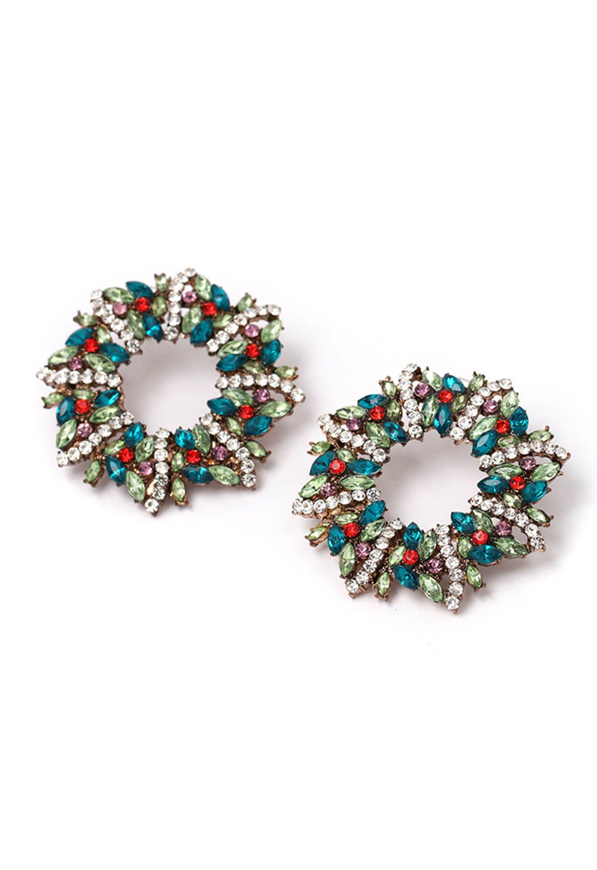 Boucles d'oreilles en strass couronne verte