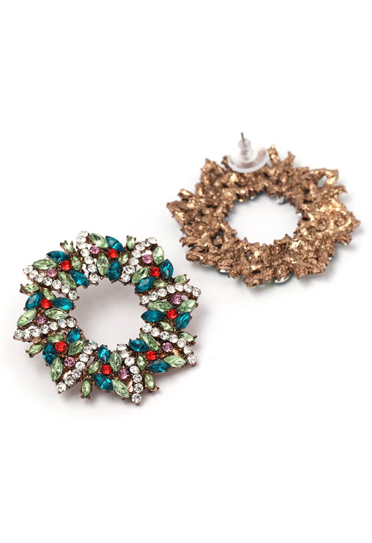 Boucles d'oreilles en strass couronne verte