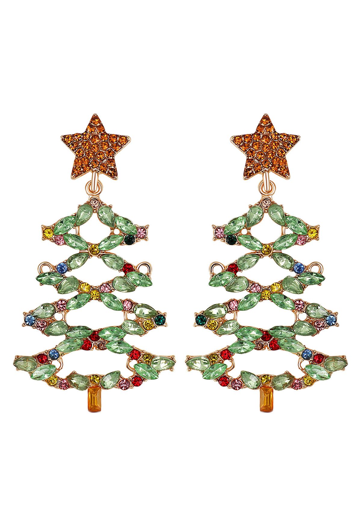 Boucles d'oreilles creuses en strass pour arbre de Noël en vert