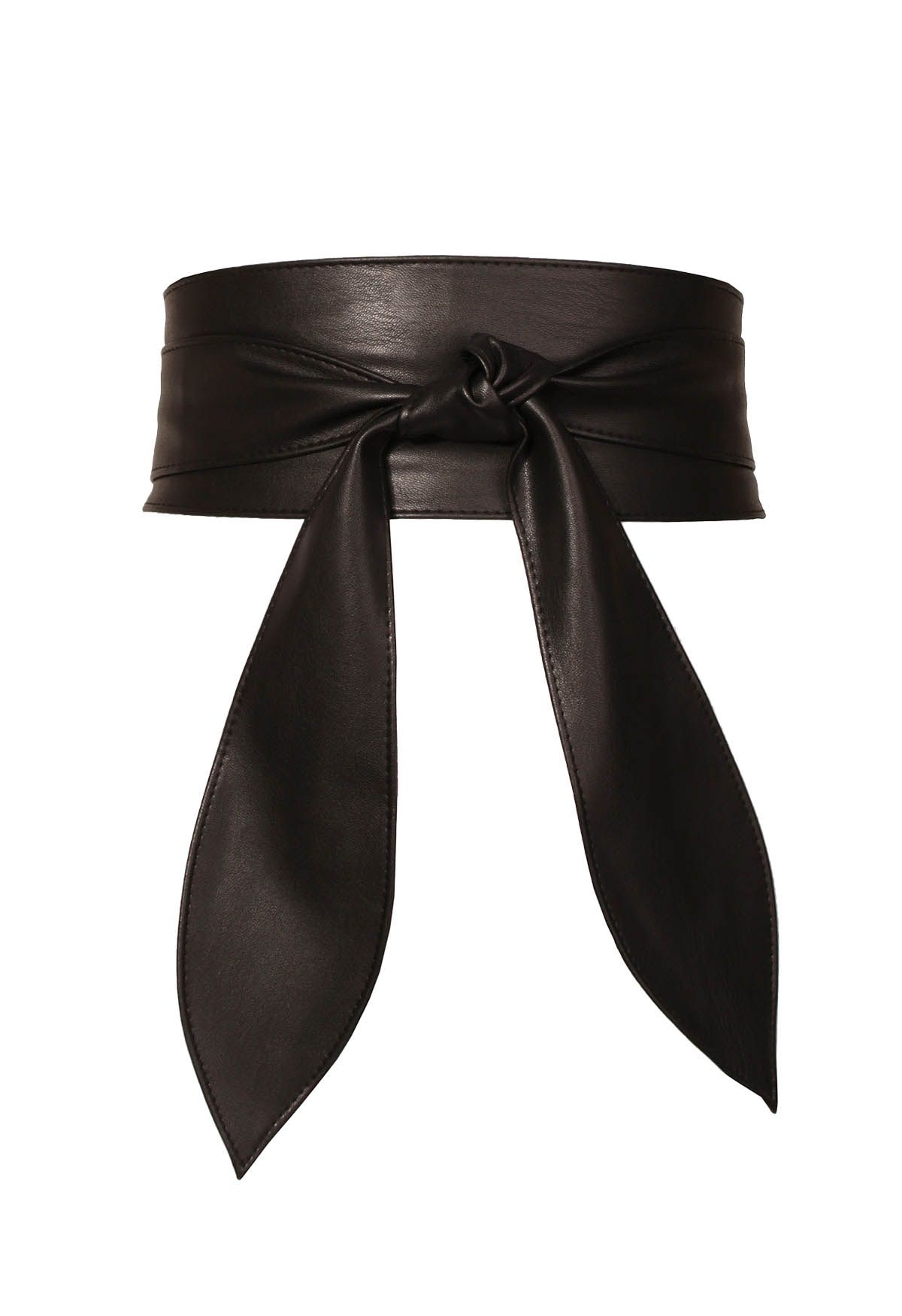 Ceinture corset avec noeud en simili cuir noir