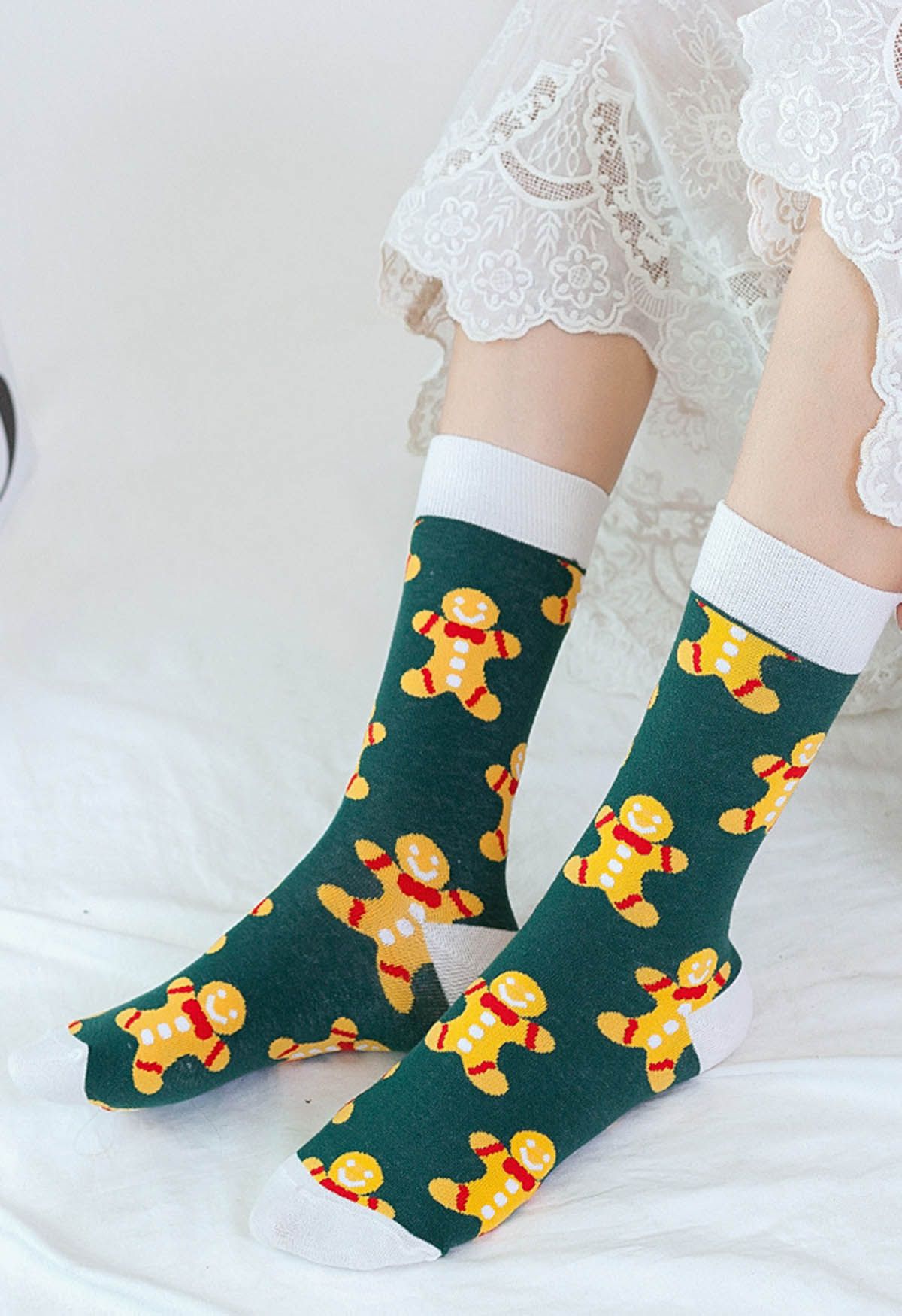 Chaussettes mi-mollet en jacquard Christmas Vibe en émeraude