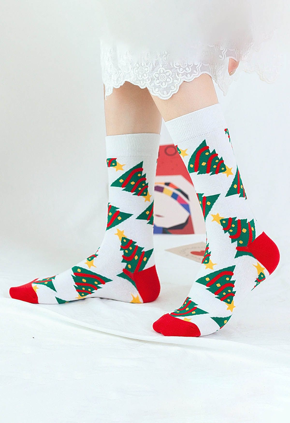 Chaussettes mi-mollet en jacquard Christmas Vibe en blanc