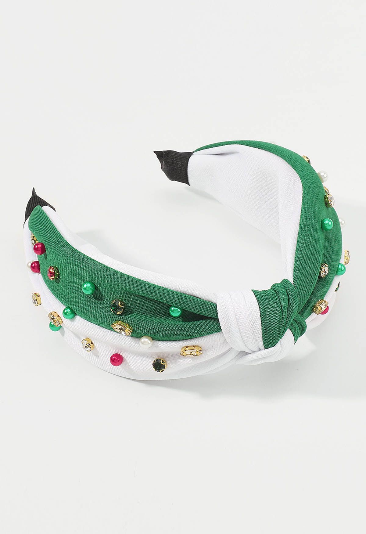 Bandeau noué en perles de strass en vert