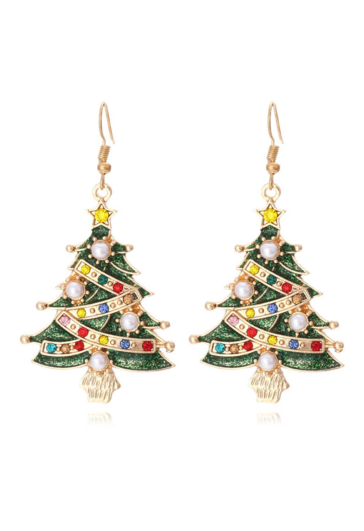 Boucles d'oreilles glamour en forme d'arbre de Noël en cas de déversement d'huile