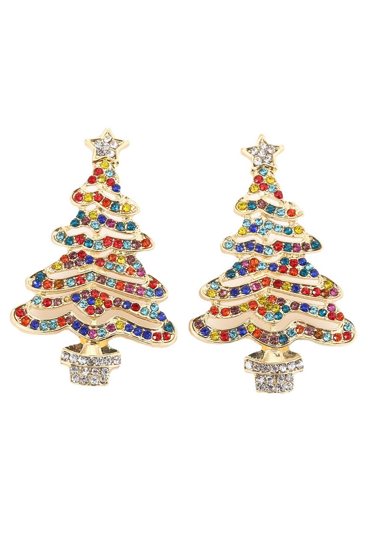 Boucles d'oreilles arbre de Noël en strass coloré