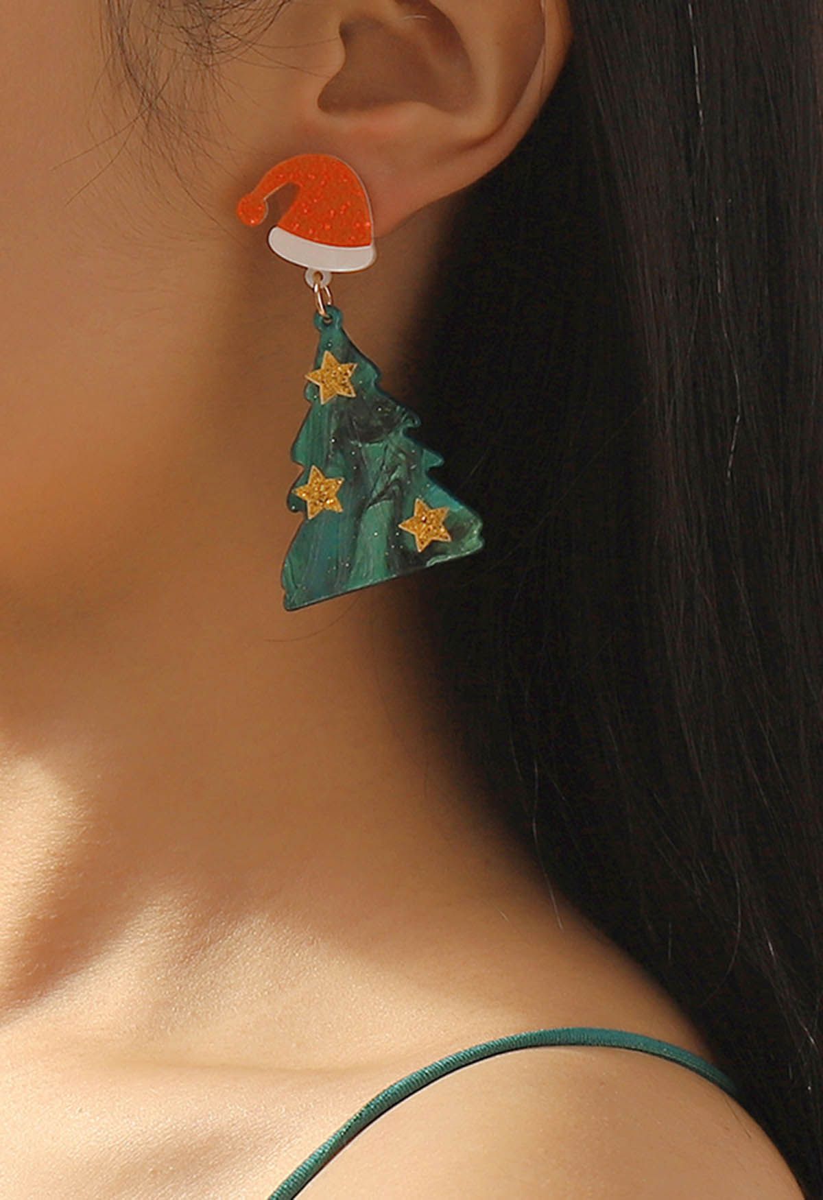 Boucles d'oreilles sapin de Noël étoilé en vert