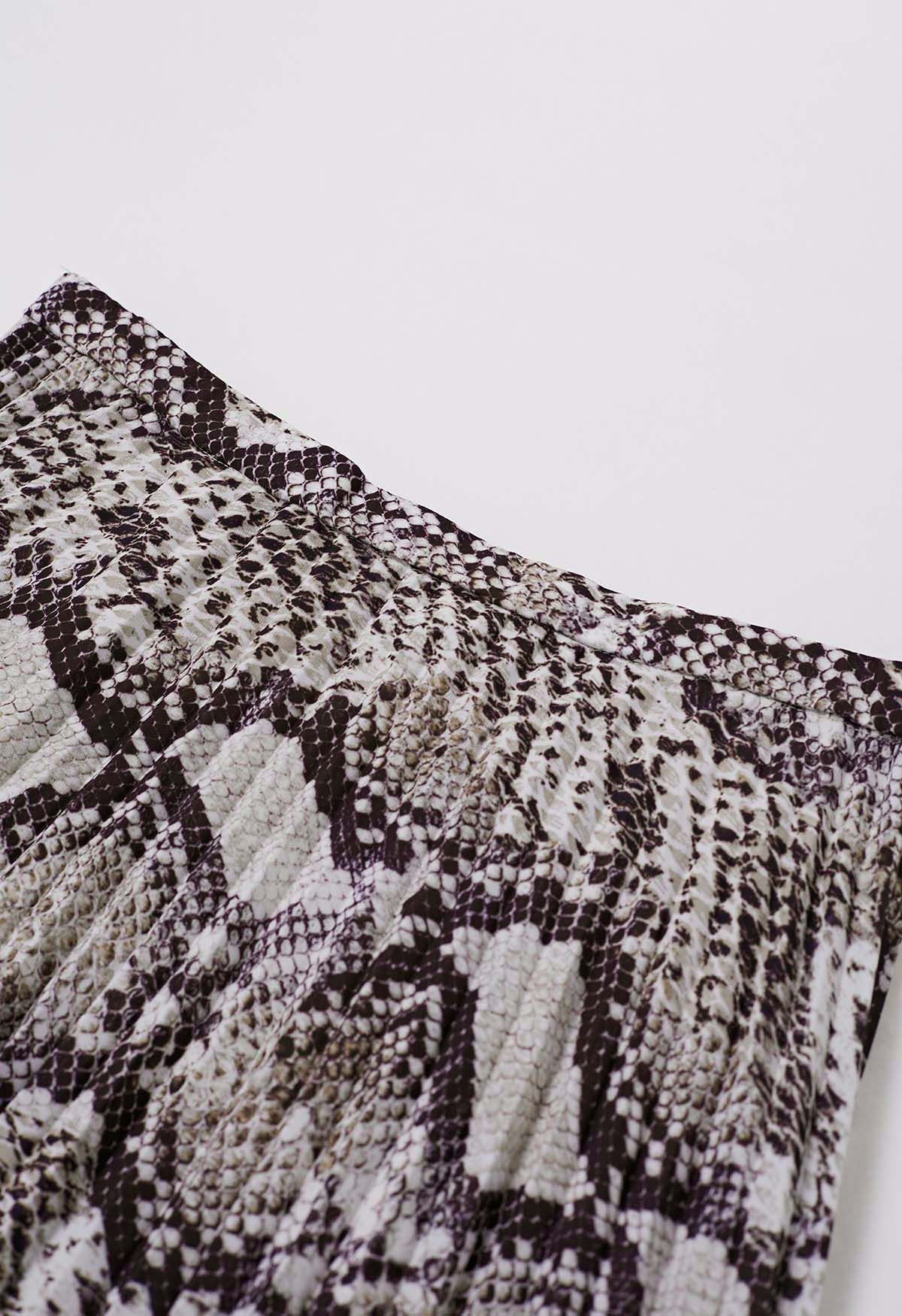 Jupe plissée en mousseline à imprimé serpent