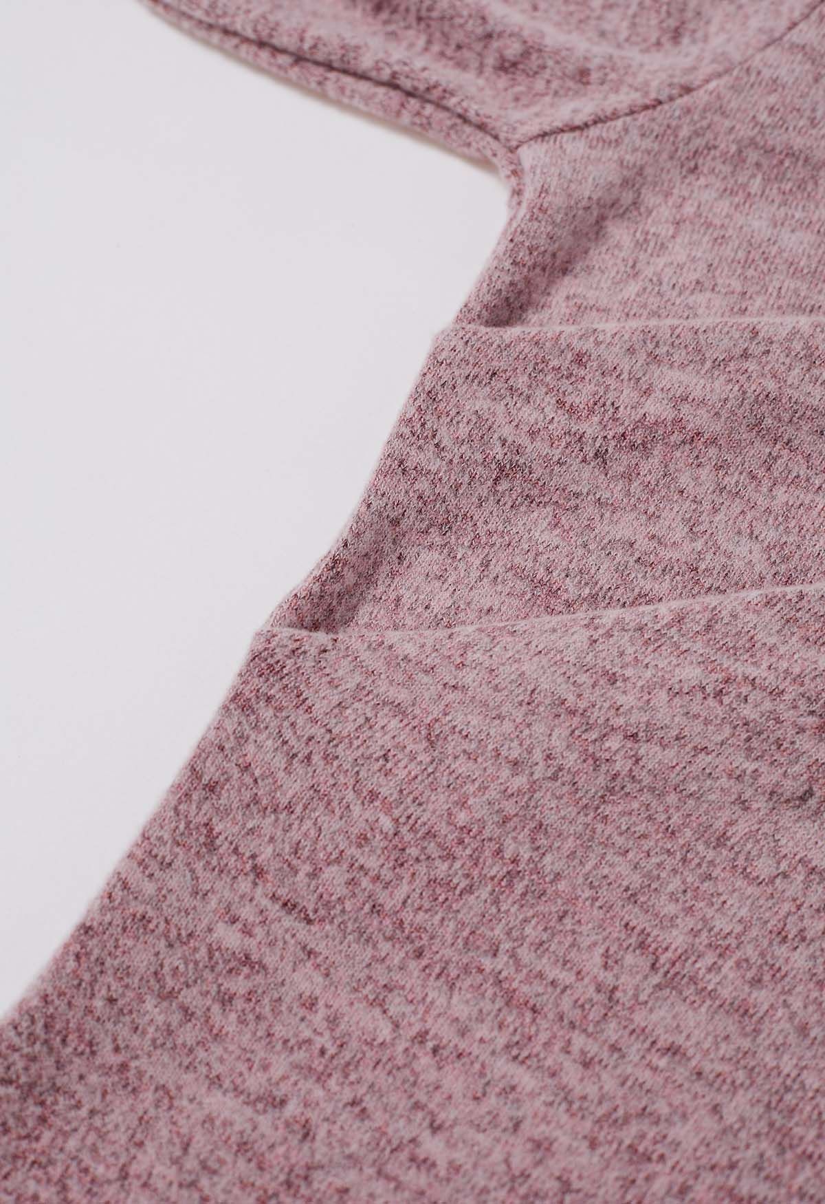 Haut en tricot à manches longues froncé sur le devant en rose