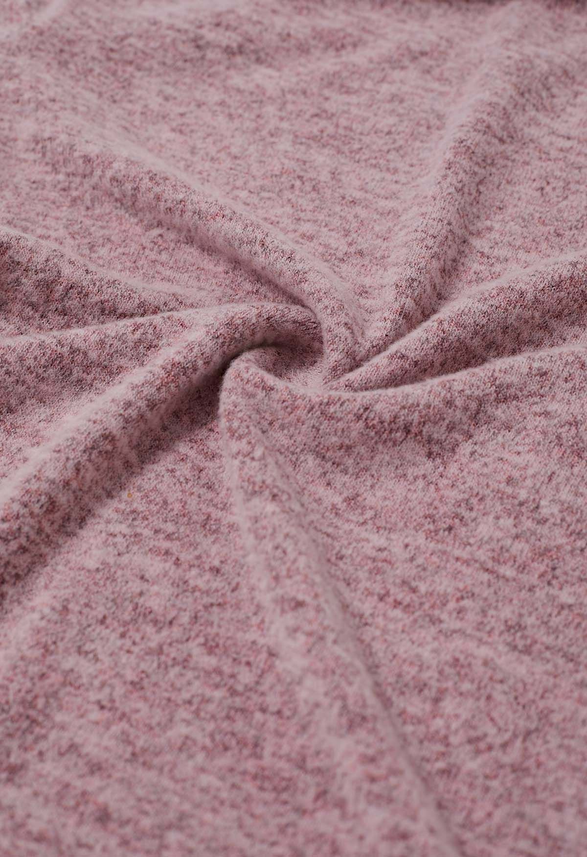 Haut en tricot à manches longues froncé sur le devant en rose