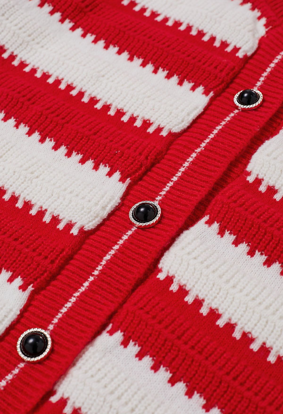 Cardigan boutonné à motif rayé rouge et blanc