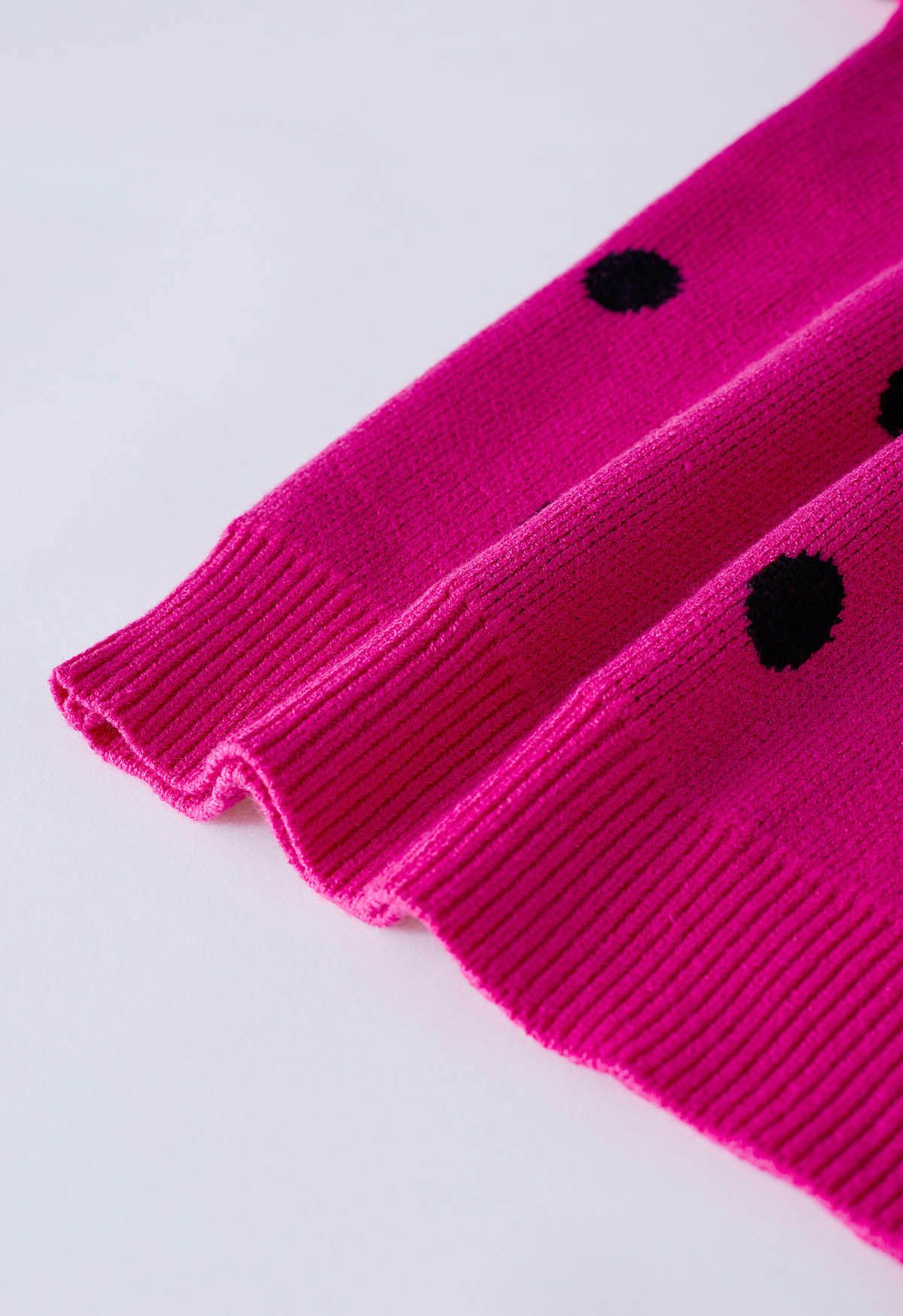 Adorable pull en tricot à col montant à pois en rose vif