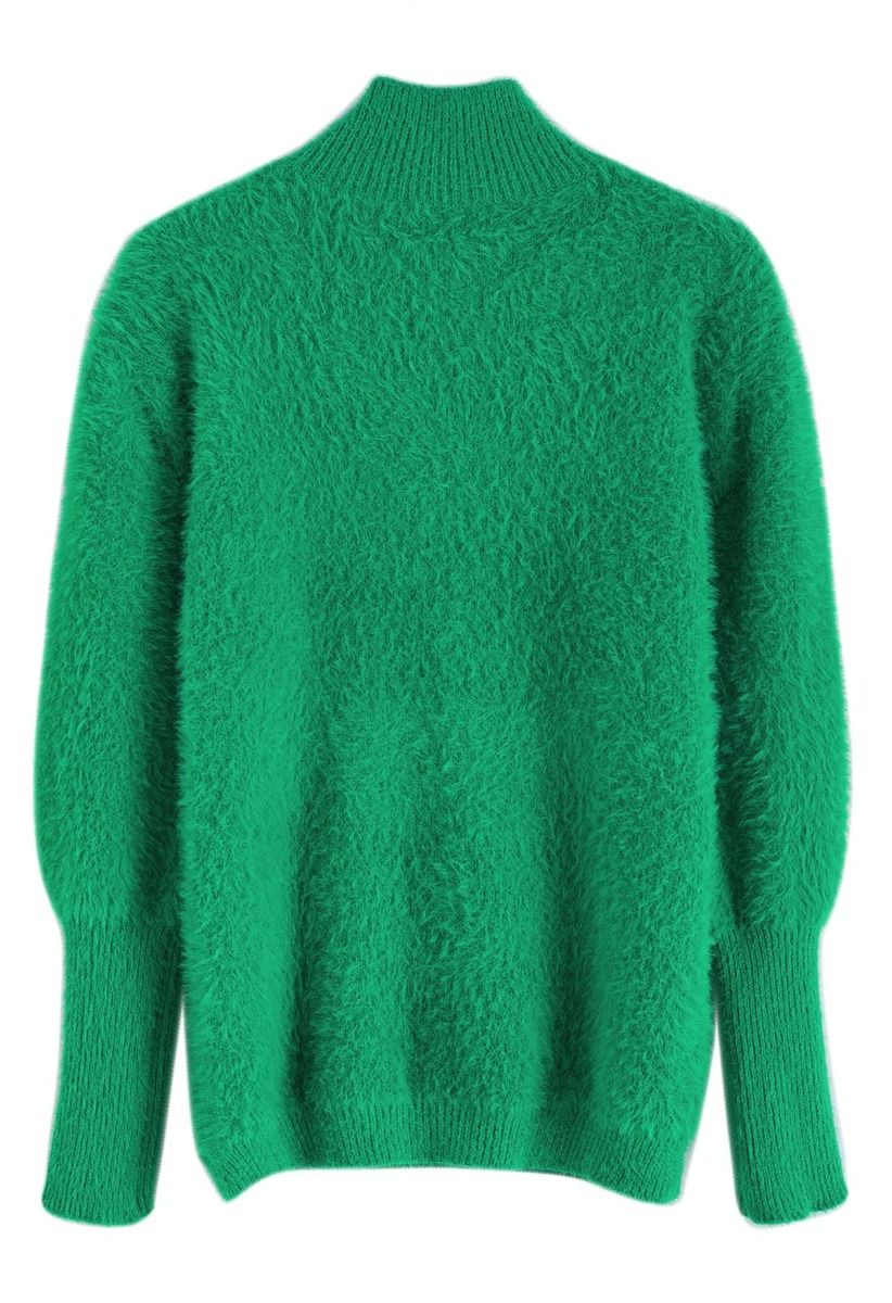 Pull en maille duveteuse à col montant Cozy Perfection en vert