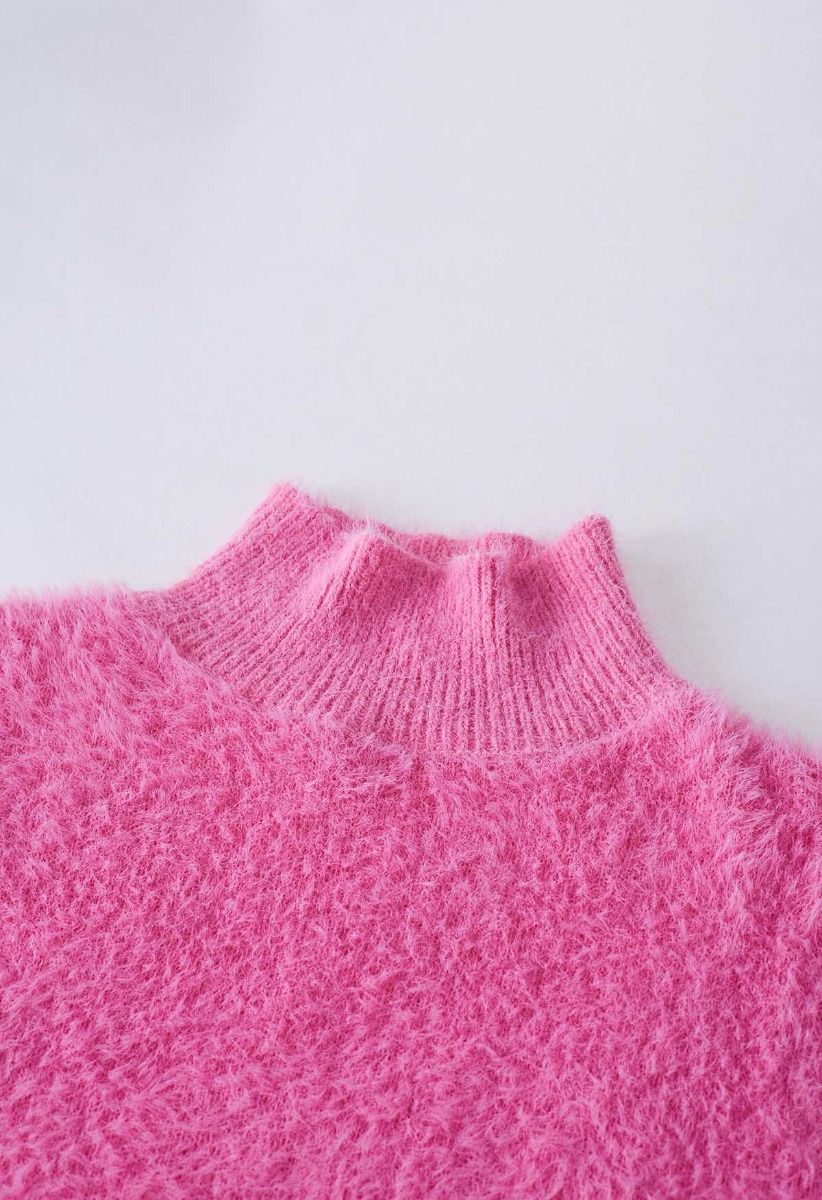 Pull en tricot pelucheux à col montant Cozy Perfection en rose