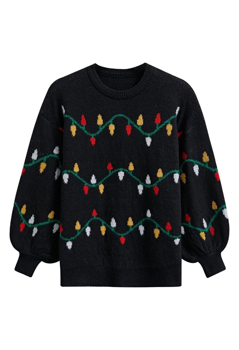 Pull en tricot à motif de lumière colorée de Noël