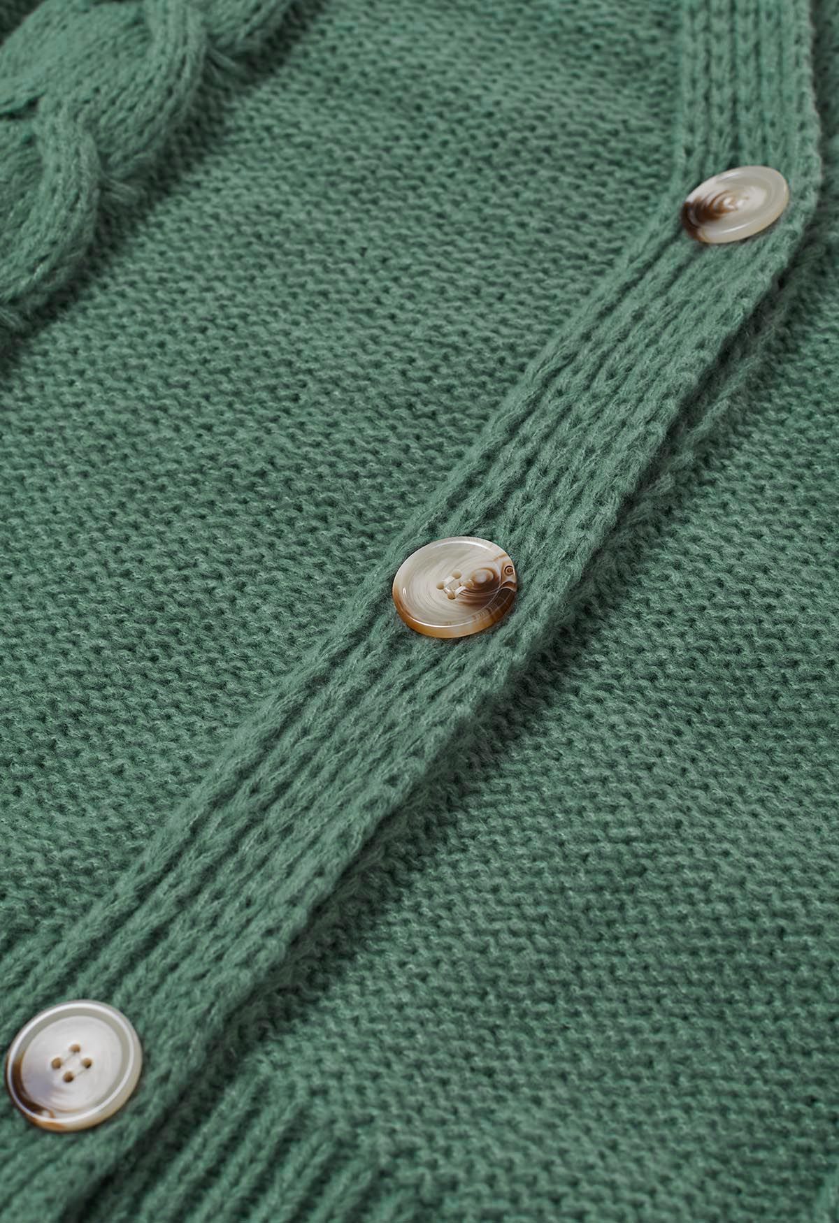 Cardigan en tricot boutonné à motif tressé en vert