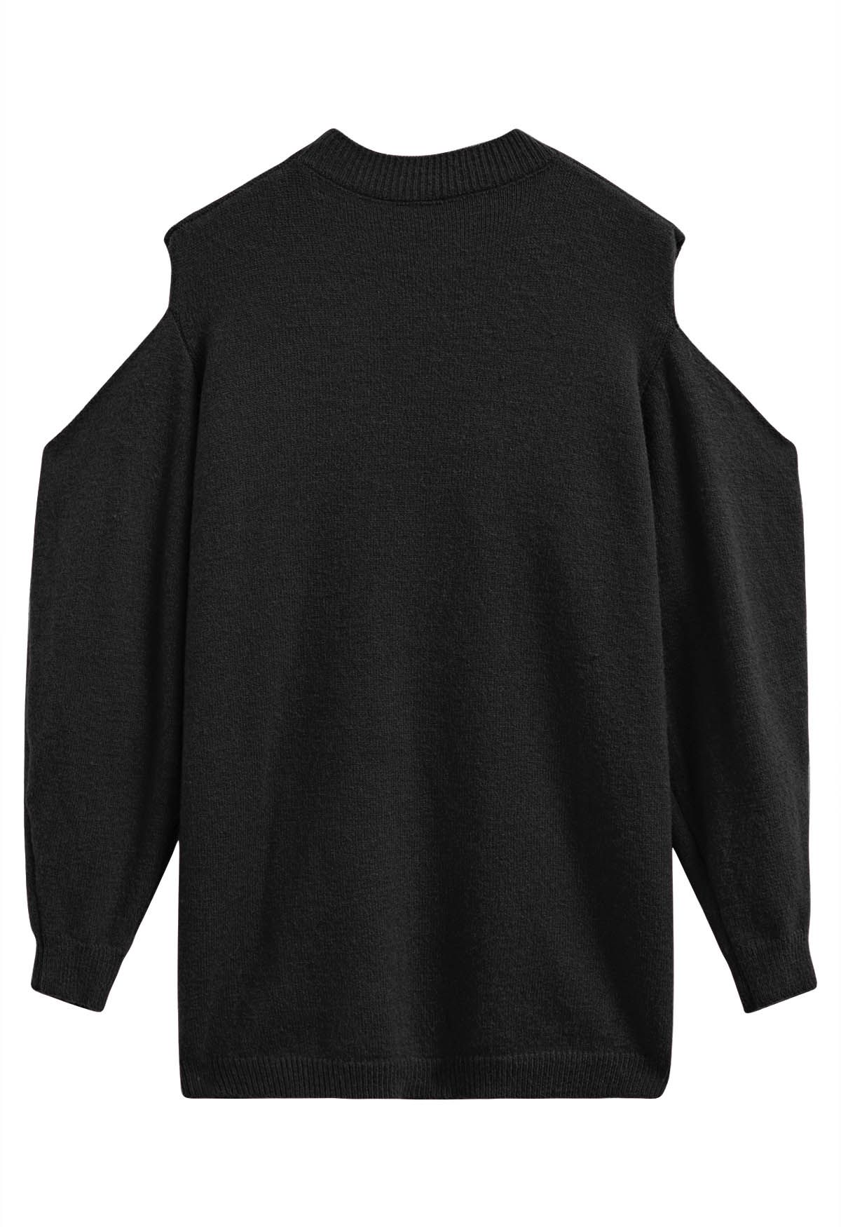 Pull en tricot à épaules dénudées et nœud papillon en noir