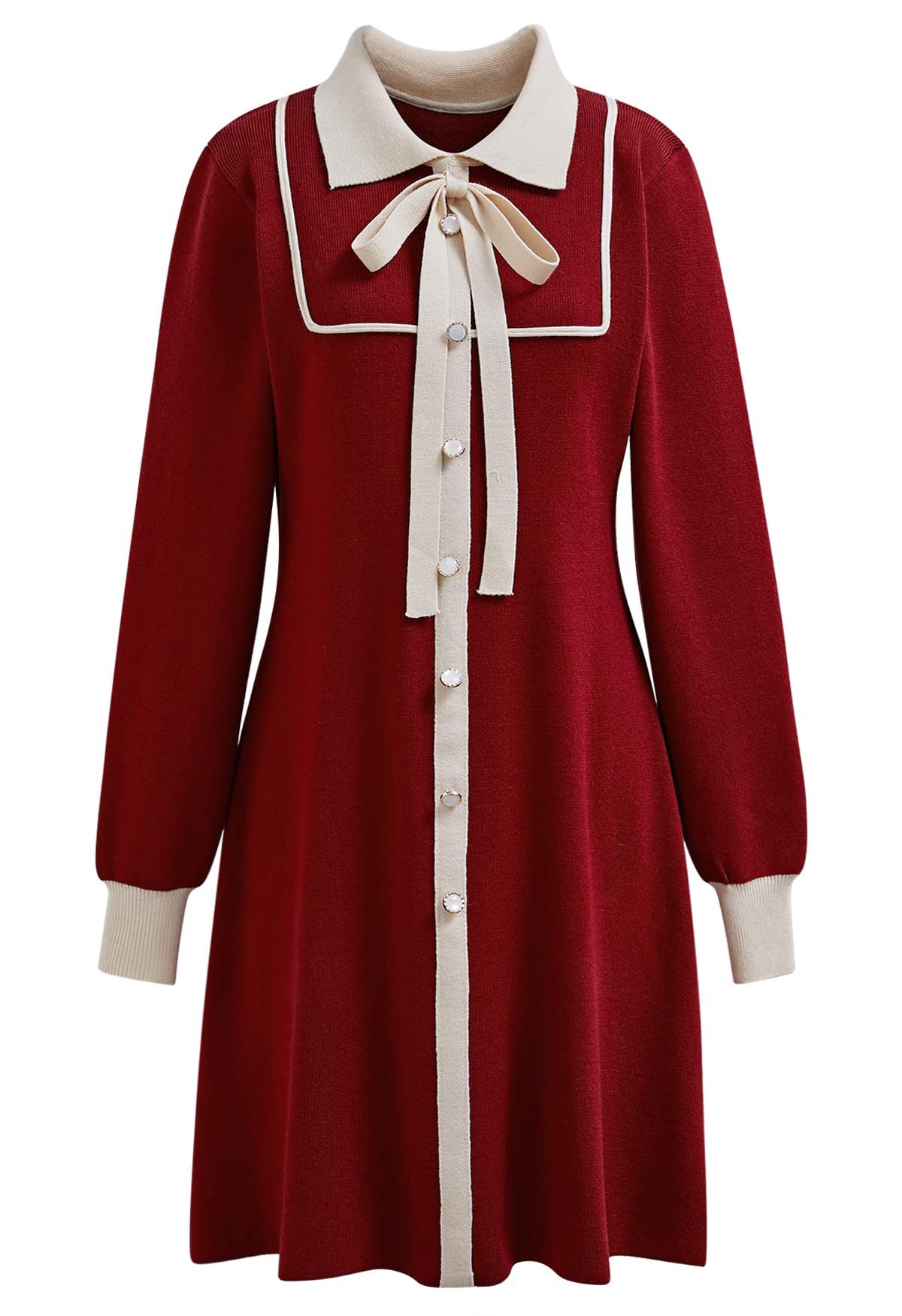 Robe polo en tricot à bords contrastés en rouge