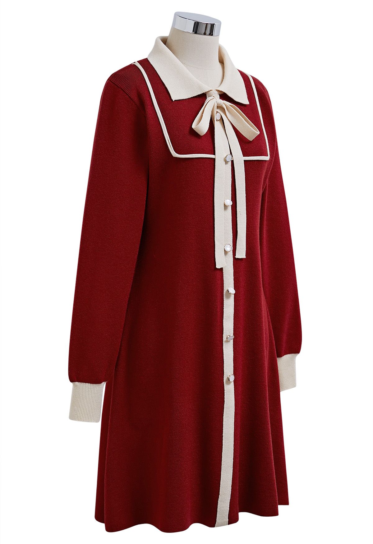 Robe polo en tricot à bords contrastés en rouge