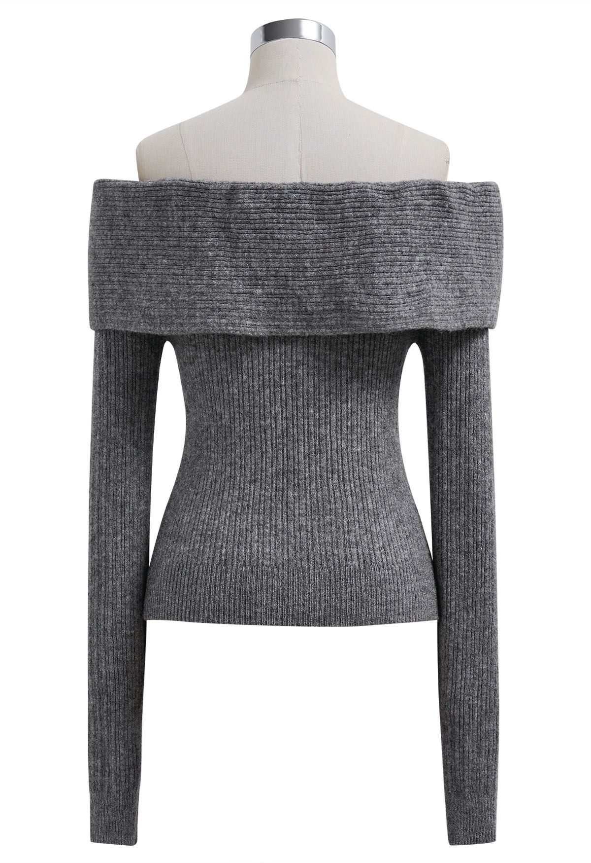 Haut en tricot ajusté à épaules dénudées O-Ring en gris