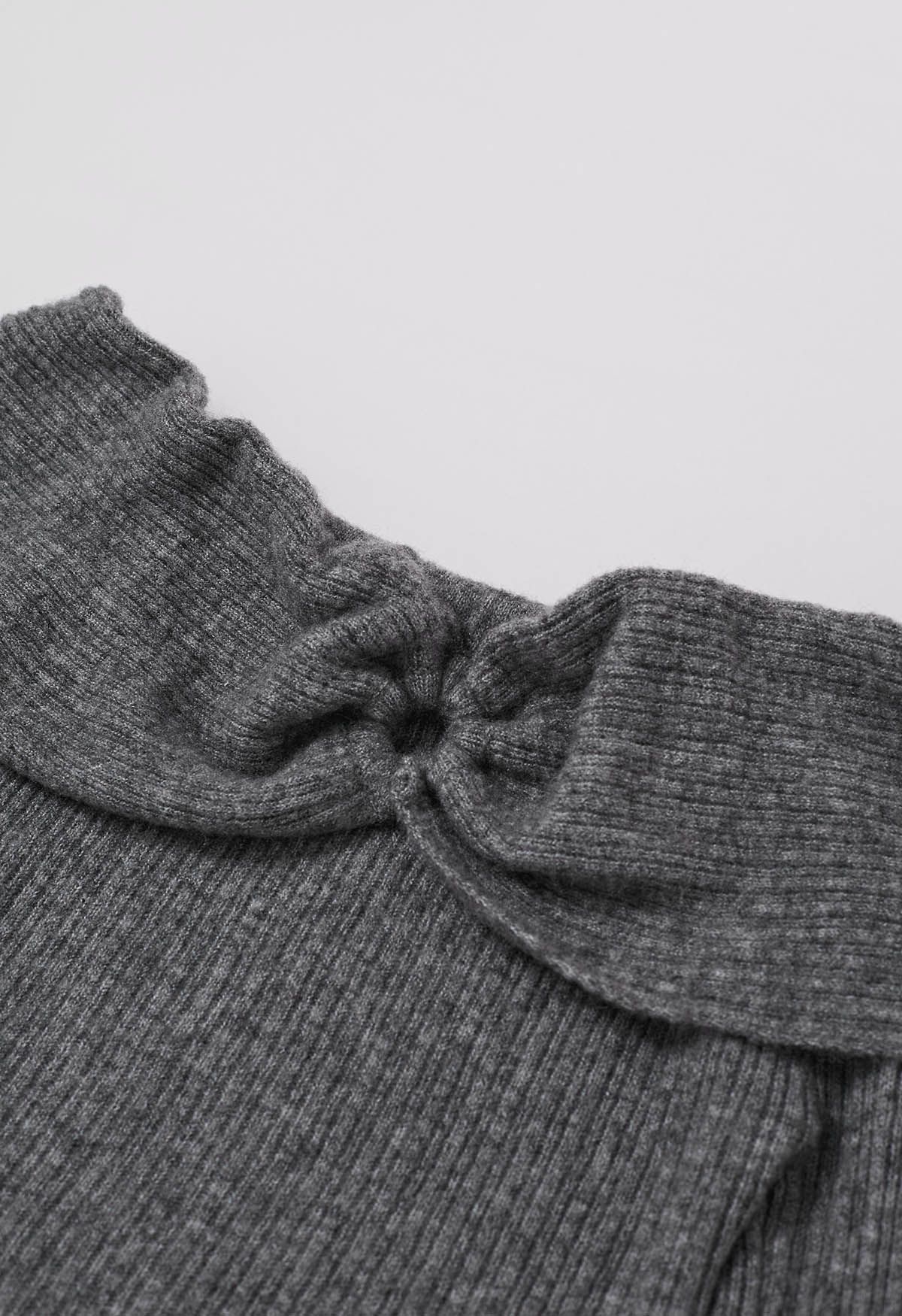 Haut en tricot ajusté à épaules dénudées O-Ring en gris