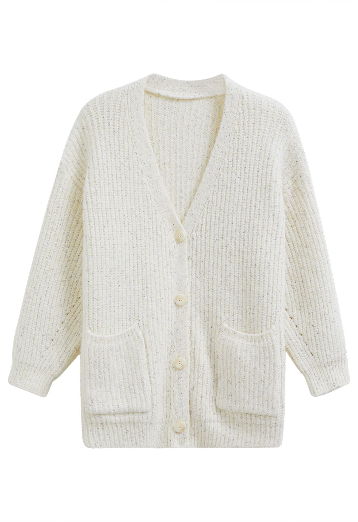 Cardigan en tricot pastel à col en V et poche plaquée en ivoire - Retro,  Indie and Unique Fashion