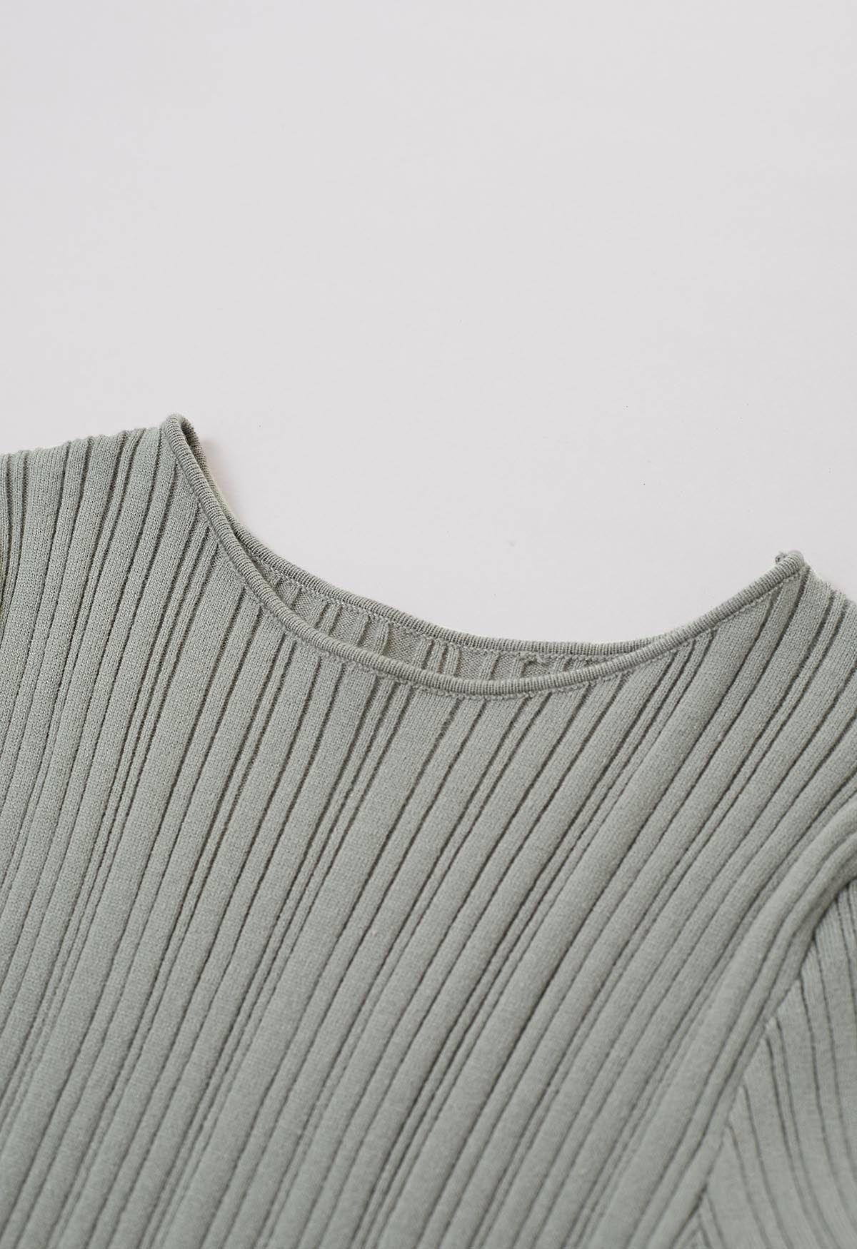 Robe longue ajustée en tricot texturé à rayures en vert pois
