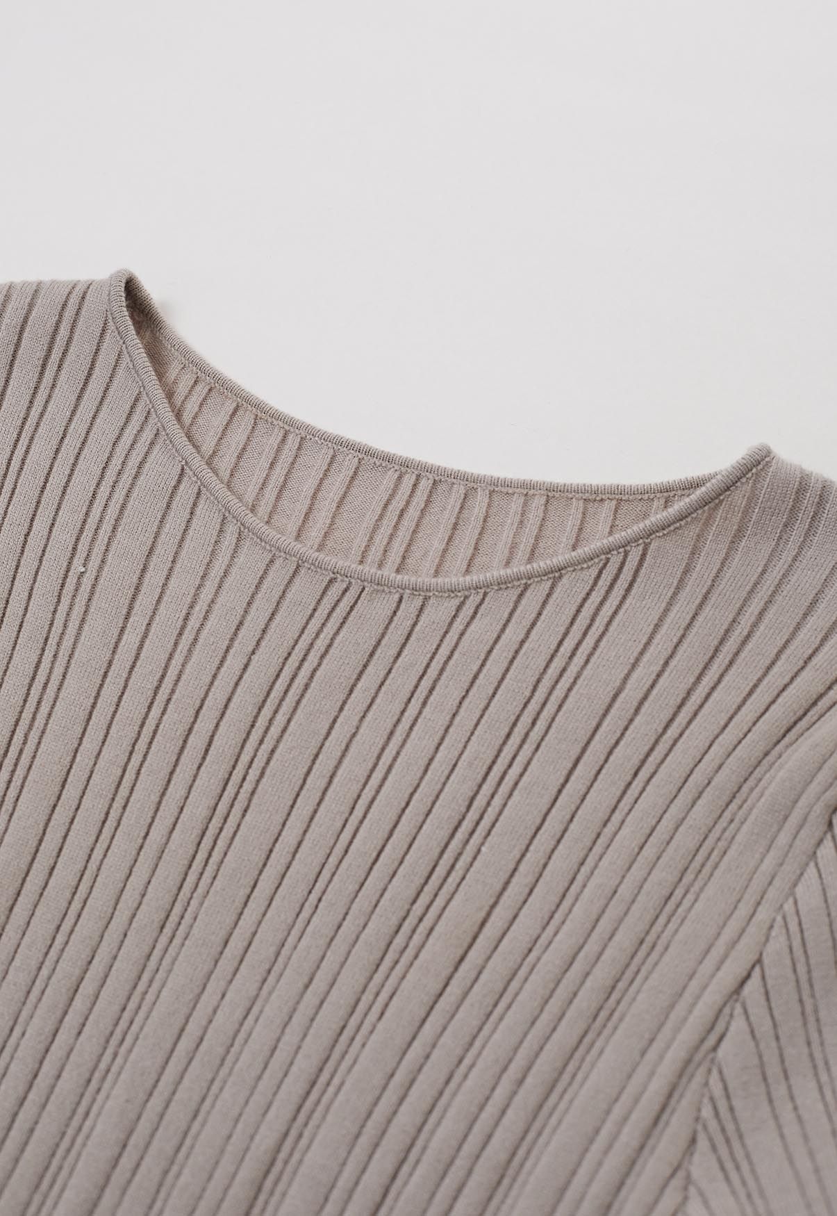 Robe longue ajustée en tricot texturé à rayures en avoine