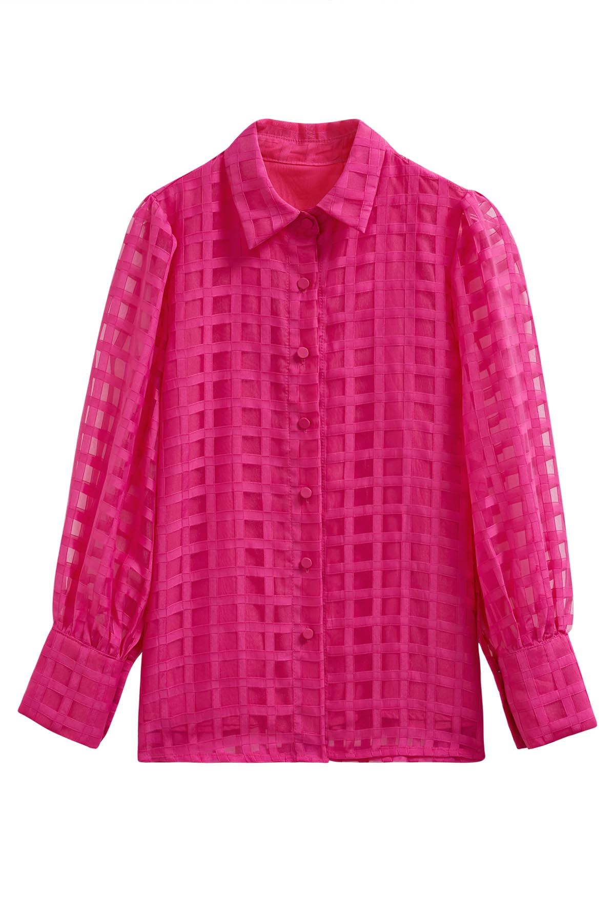 Chemise boutonnée à carreaux en rose vif