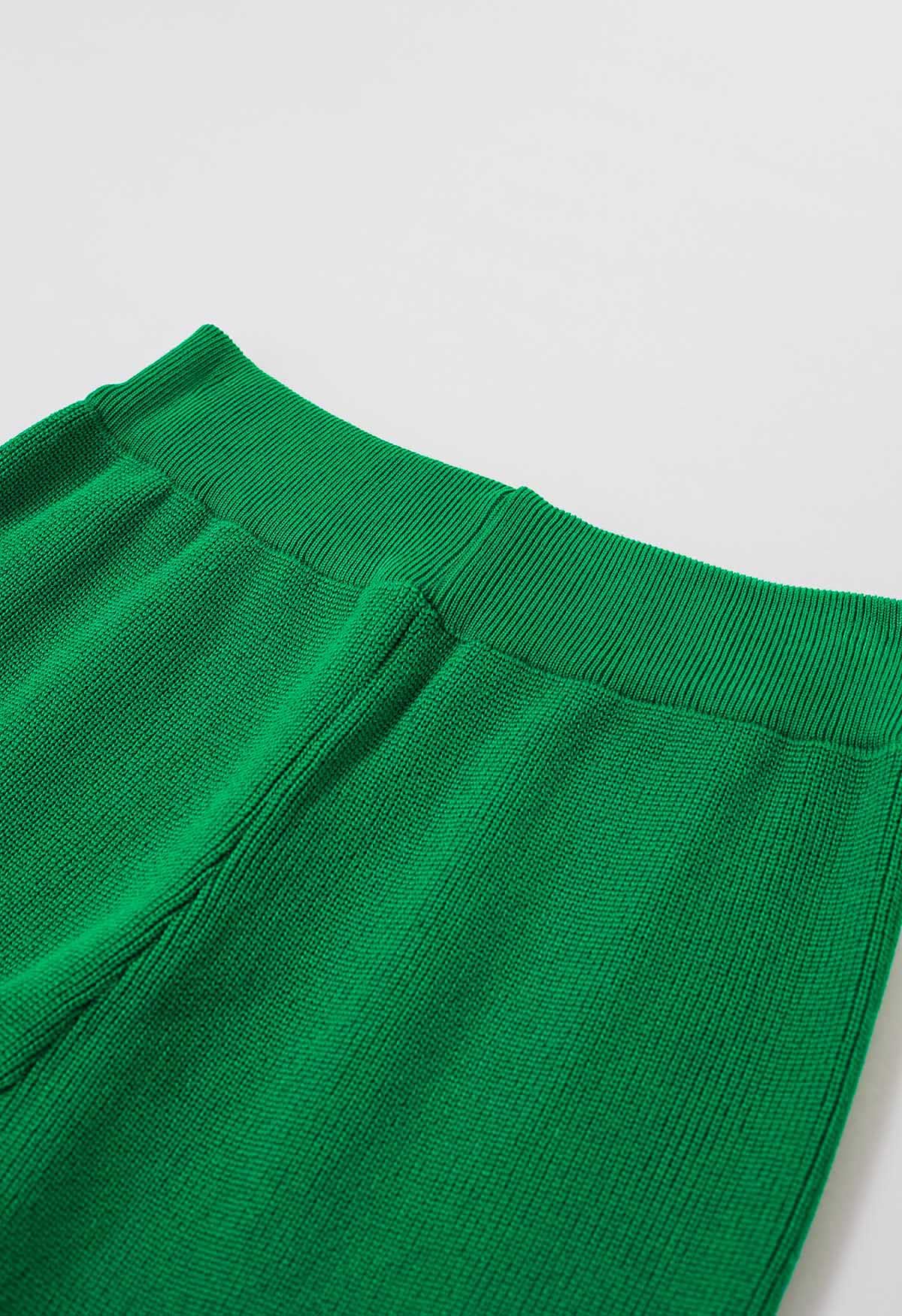 Ensemble cardigan et pantalon en tricot à taille nouée en vert