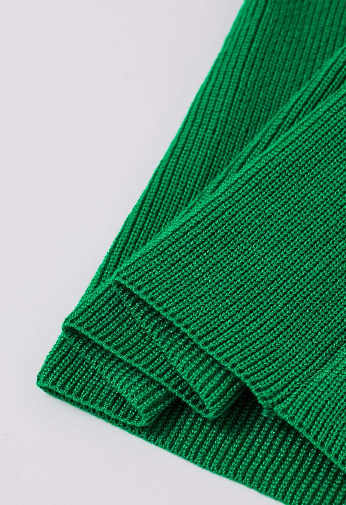 Ensemble cardigan et pantalon en tricot à taille nouée en vert