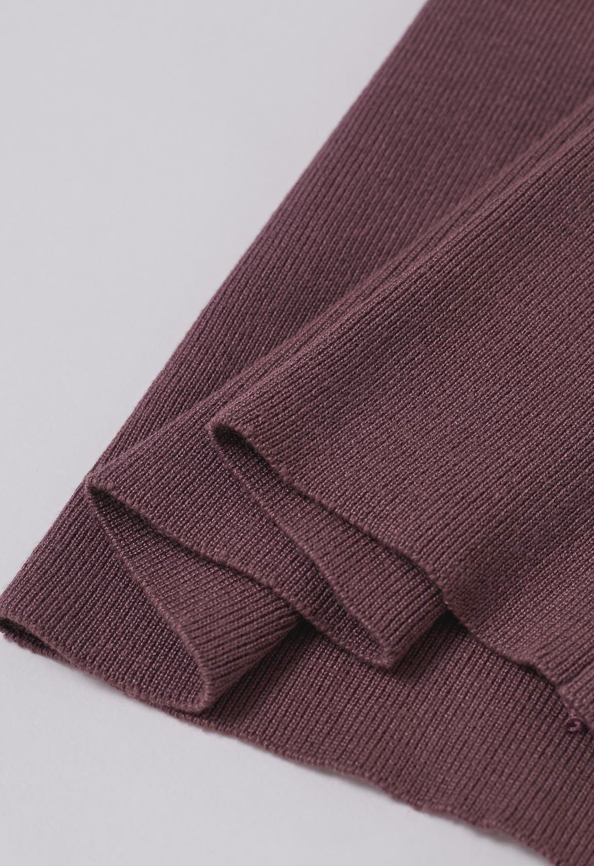 Ensemble pull et pantalon en tricot à col montant color block en rouge rouille