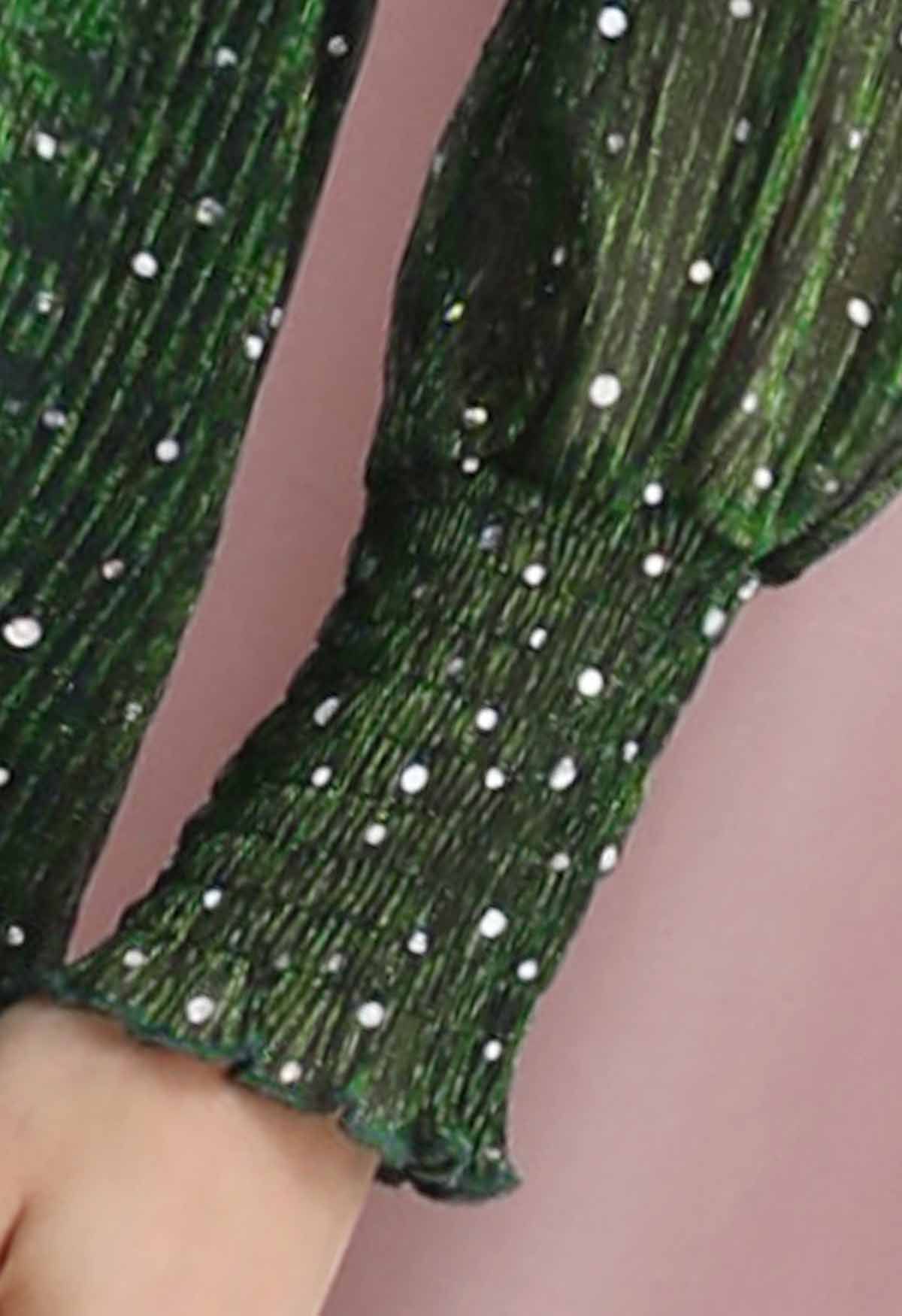 Radiant - Robe longue fendue à faux portefeuille et sequins - Vert foncé