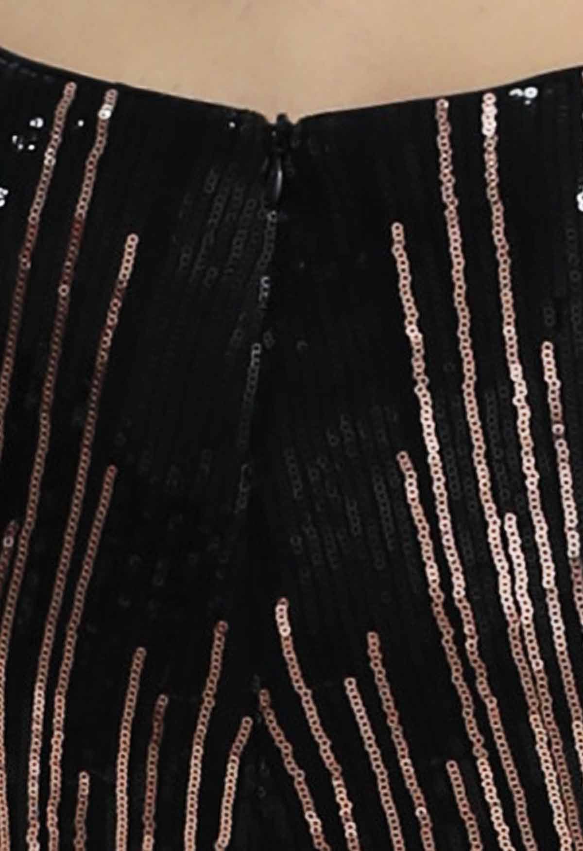 Robe moulante sans manches à paillettes irisées en noir