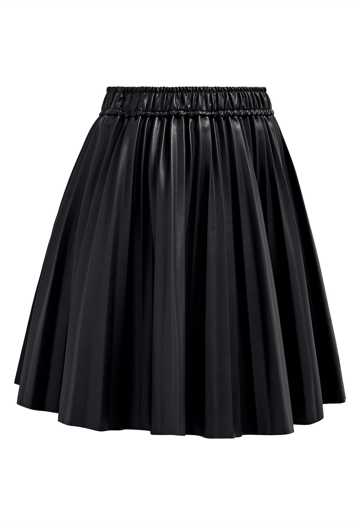 Mini-jupe plissée en simili cuir en noir
