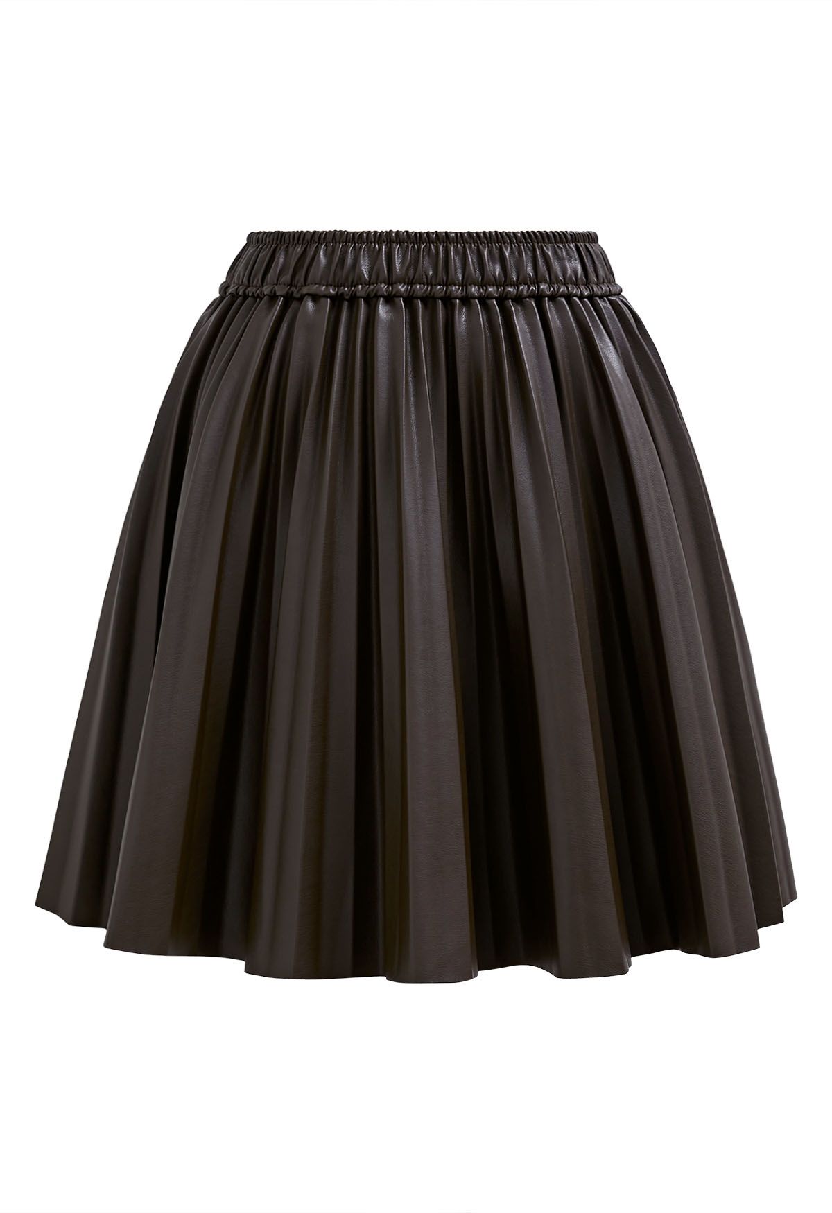 Mini-jupe plissée en similicuir marron