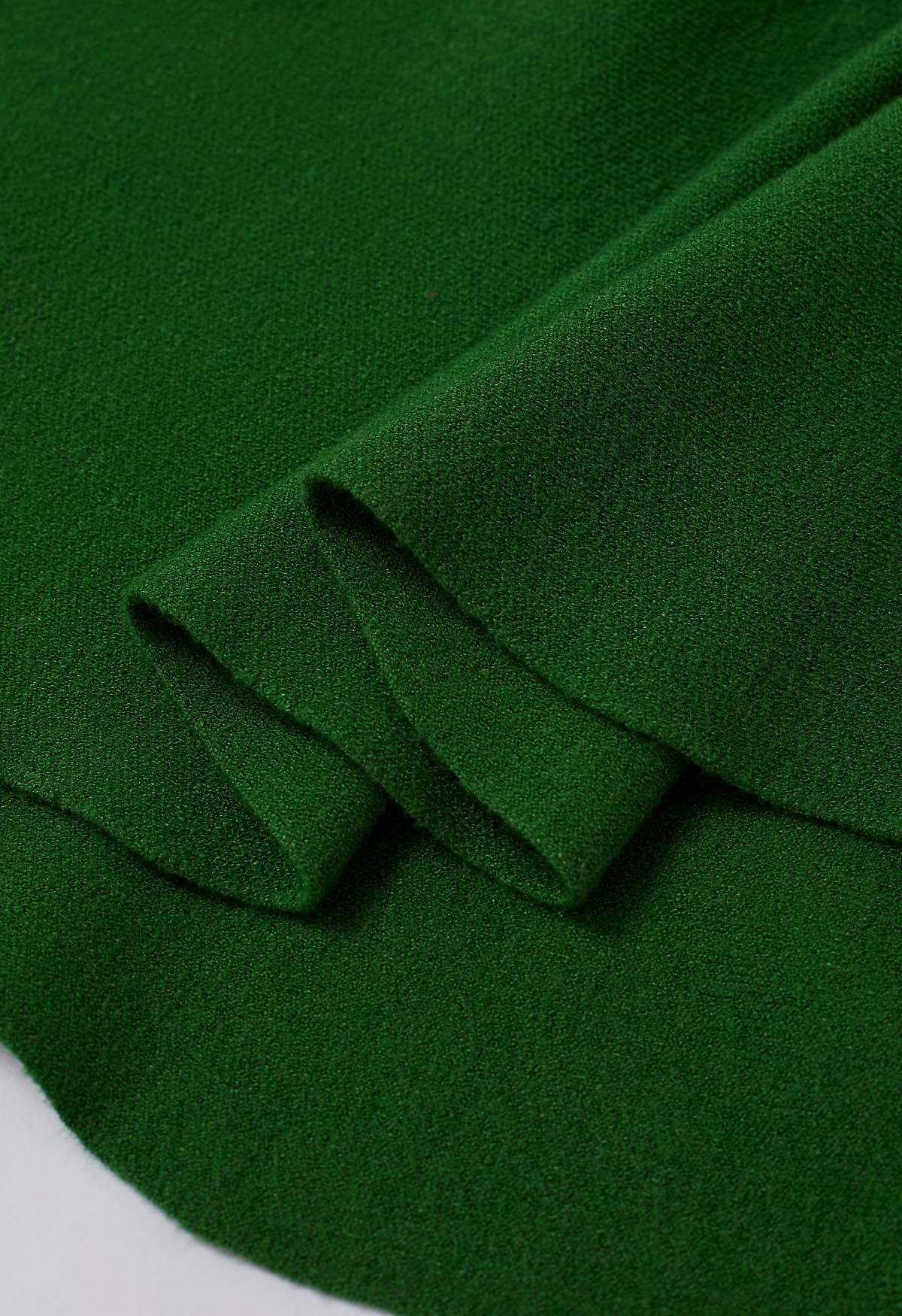 Jupe mi-longue en tricot à ourlet volanté en vert