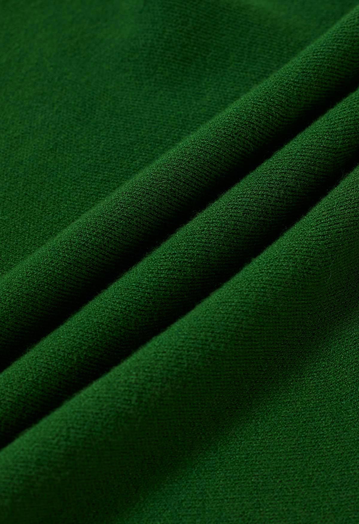 Jupe mi-longue en tricot à ourlet volanté en vert