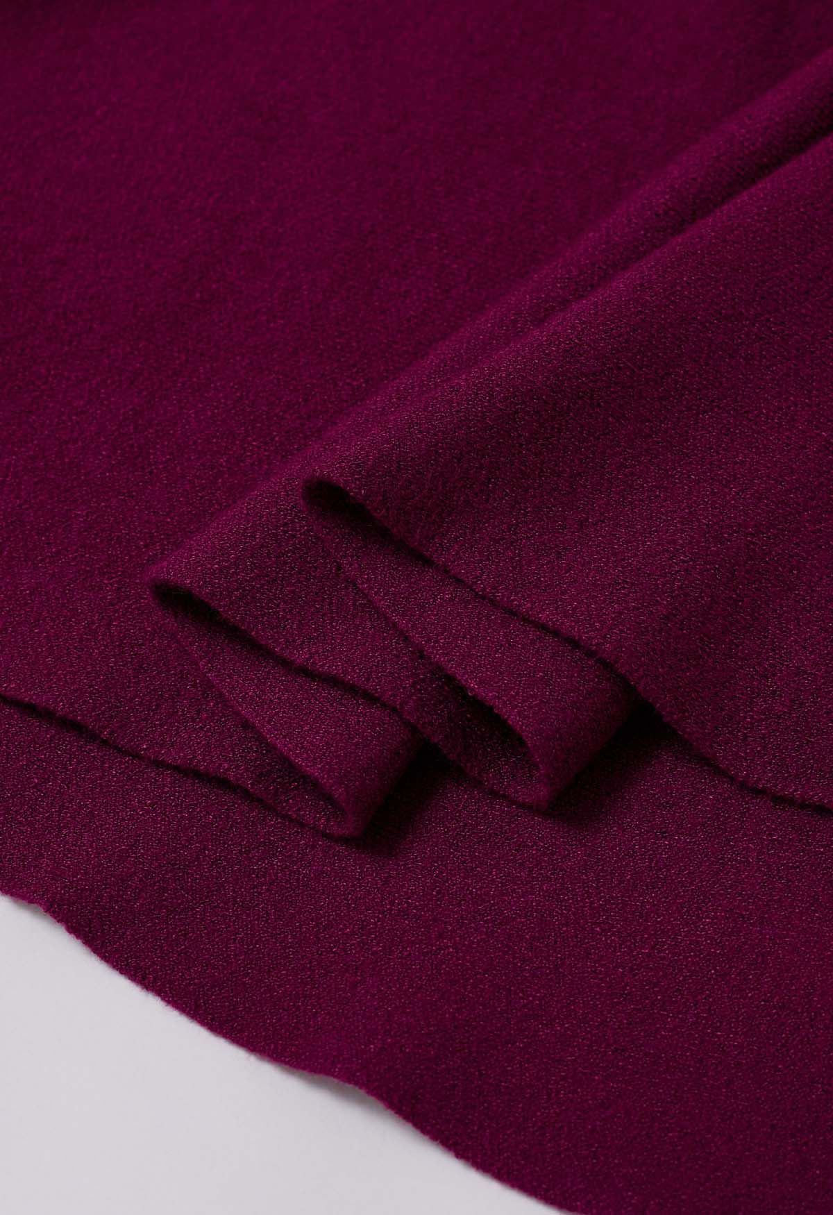 Jupe mi-longue en tricot à ourlet volanté en violet